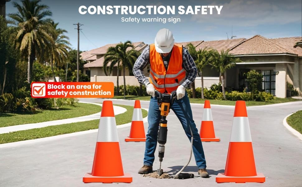 18" 20Pcs Traffic Cones w/ Reflective Collars Hazard Construction Cones