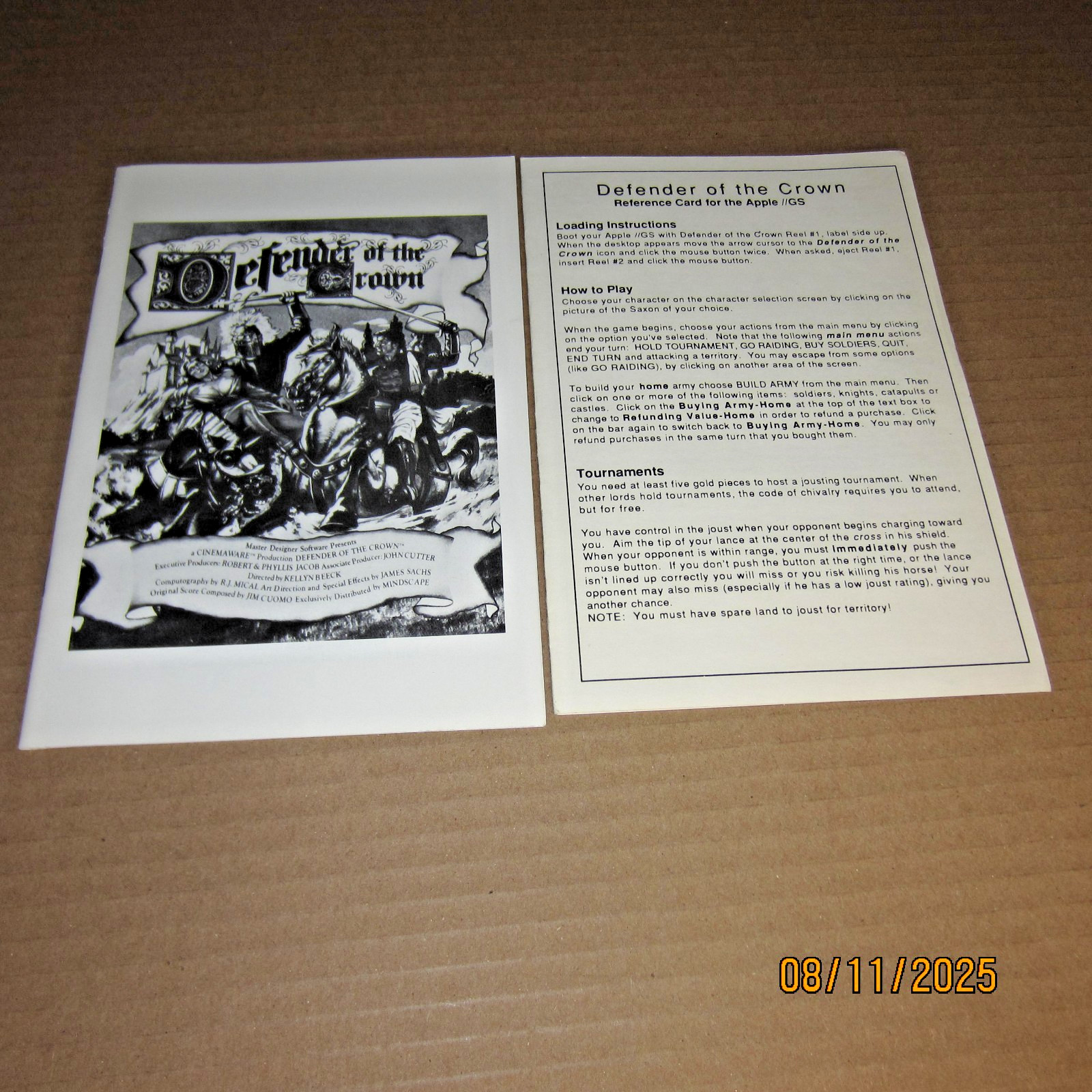 Defender Of The Crown Apple IIGs Series Computer Replacement Manual & Reference