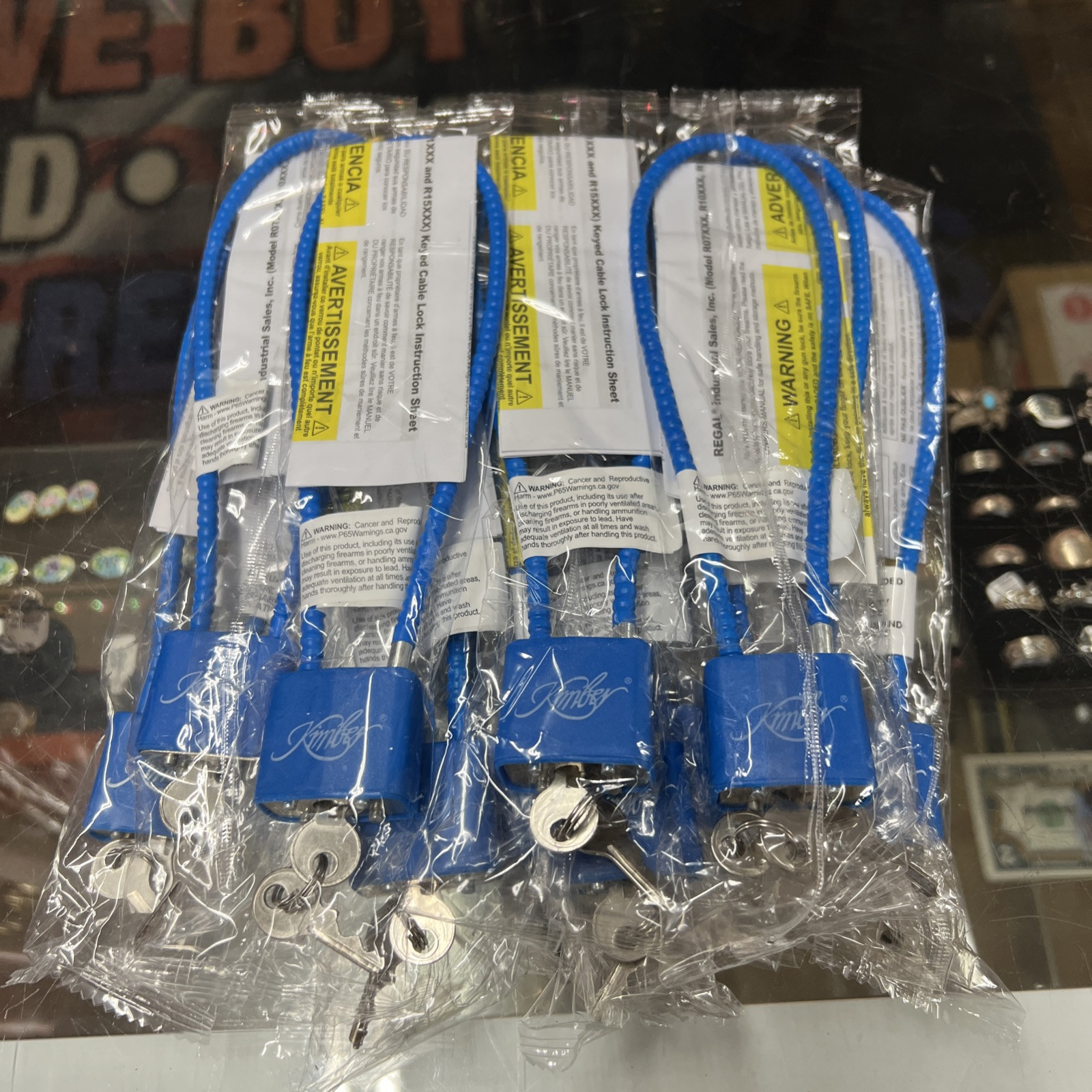 Kimber Blue Cable Locks with 2 Keys - Brand New in Package LOT OF 12 TOTAL