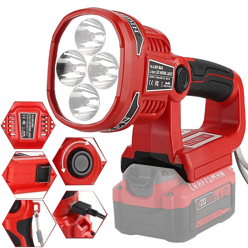 12W 1120LM LED Work Light for Craftsman 20v Battery Cordless Jobsite Flashlight
