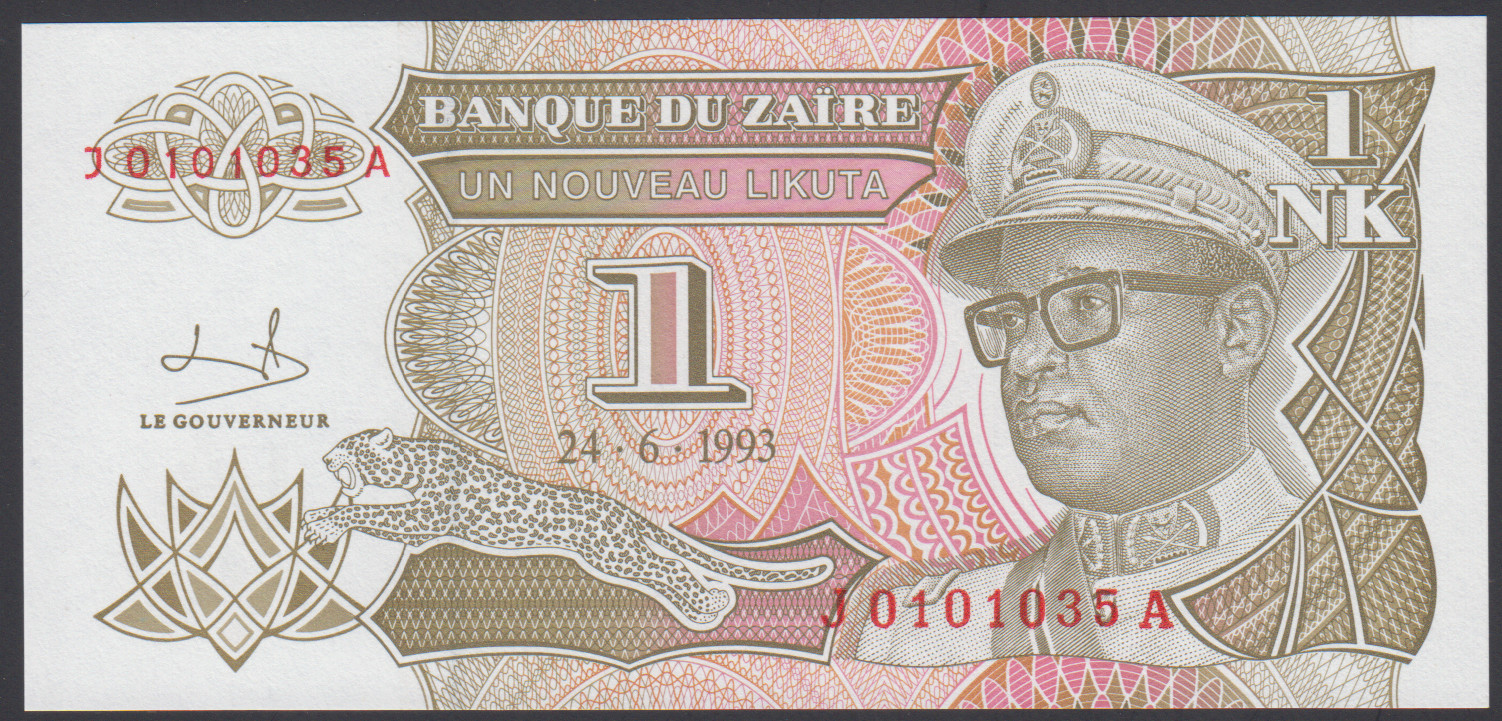 Zaire  1  N. Likuta  1993  AU-UNC P.  47,   Banknotes, Uncirculated