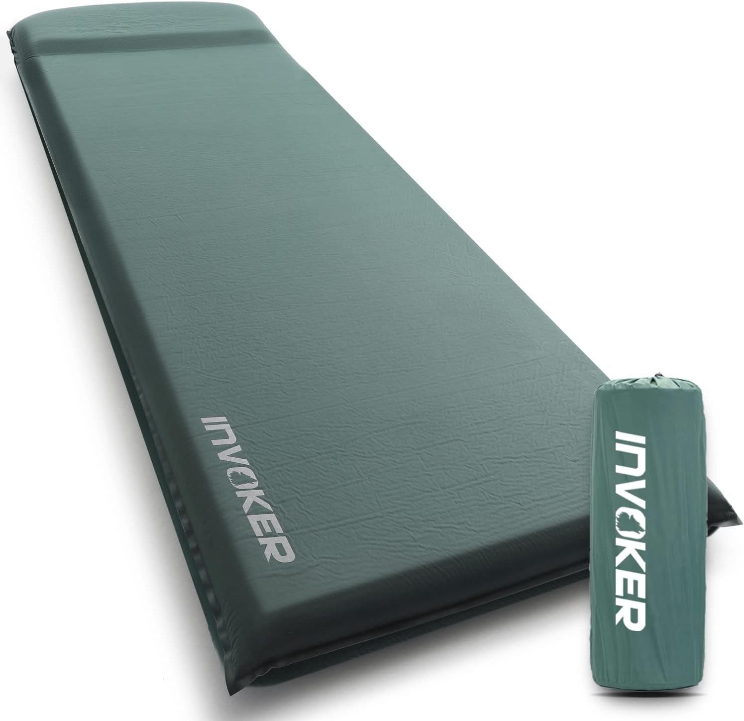 Camping Sleeping Pad, Self-Inflating, 75 x 24 x 3.15 in, Green