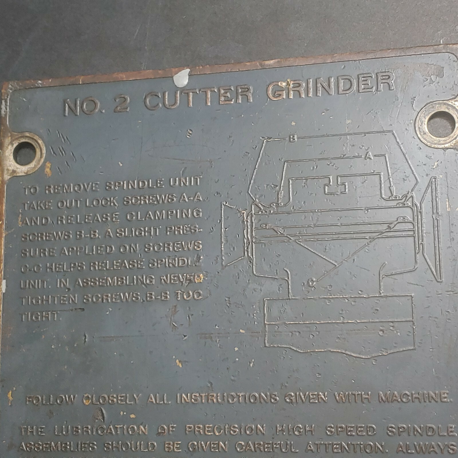 Cincinnati No. 2 Tool & Cutter Grinder Spindle Badge Plate 1/8 Vintage Machinist