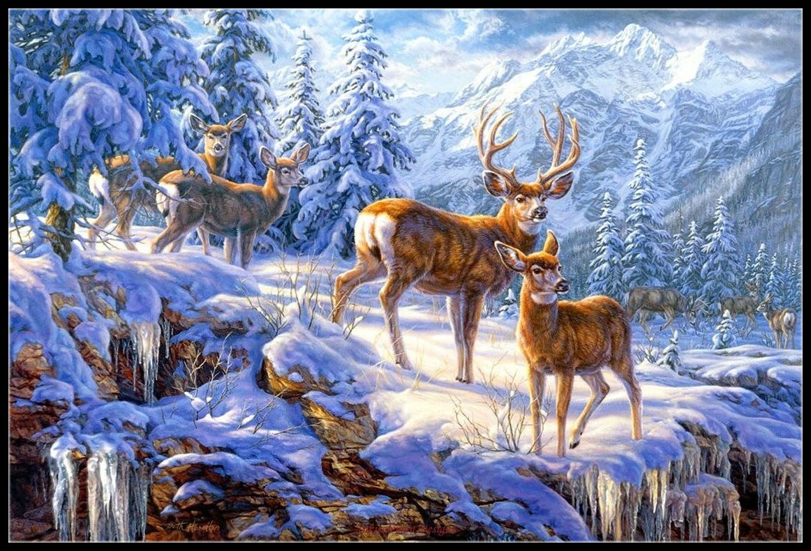 Gathering of Deer - DIY Chart Counted Cross Stitch Patterns Needlework DMC Color