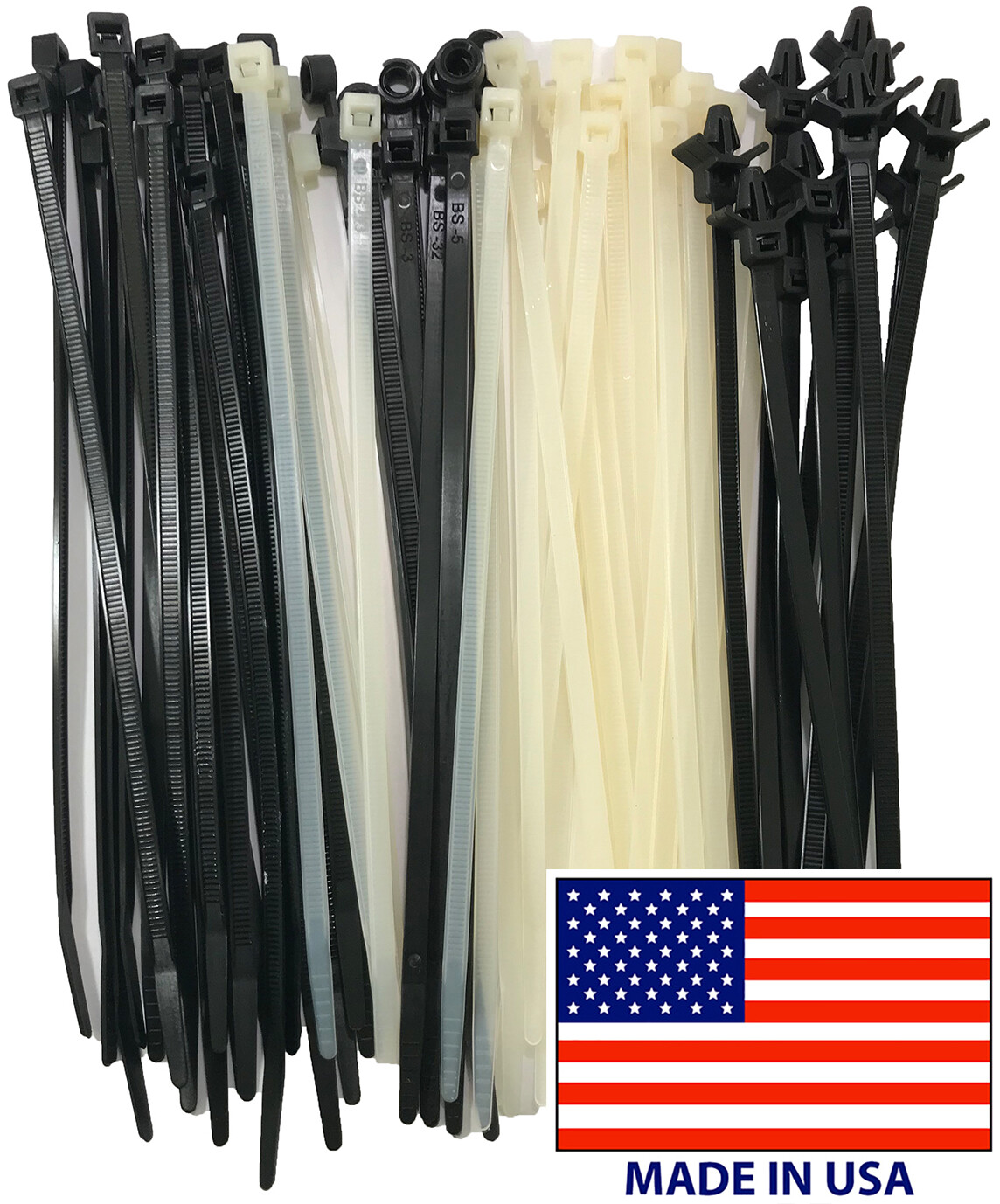 Black & White Nylon Cable Ties 4" - 48" Inch Wire Zip Wrap UL Type & Size - USA