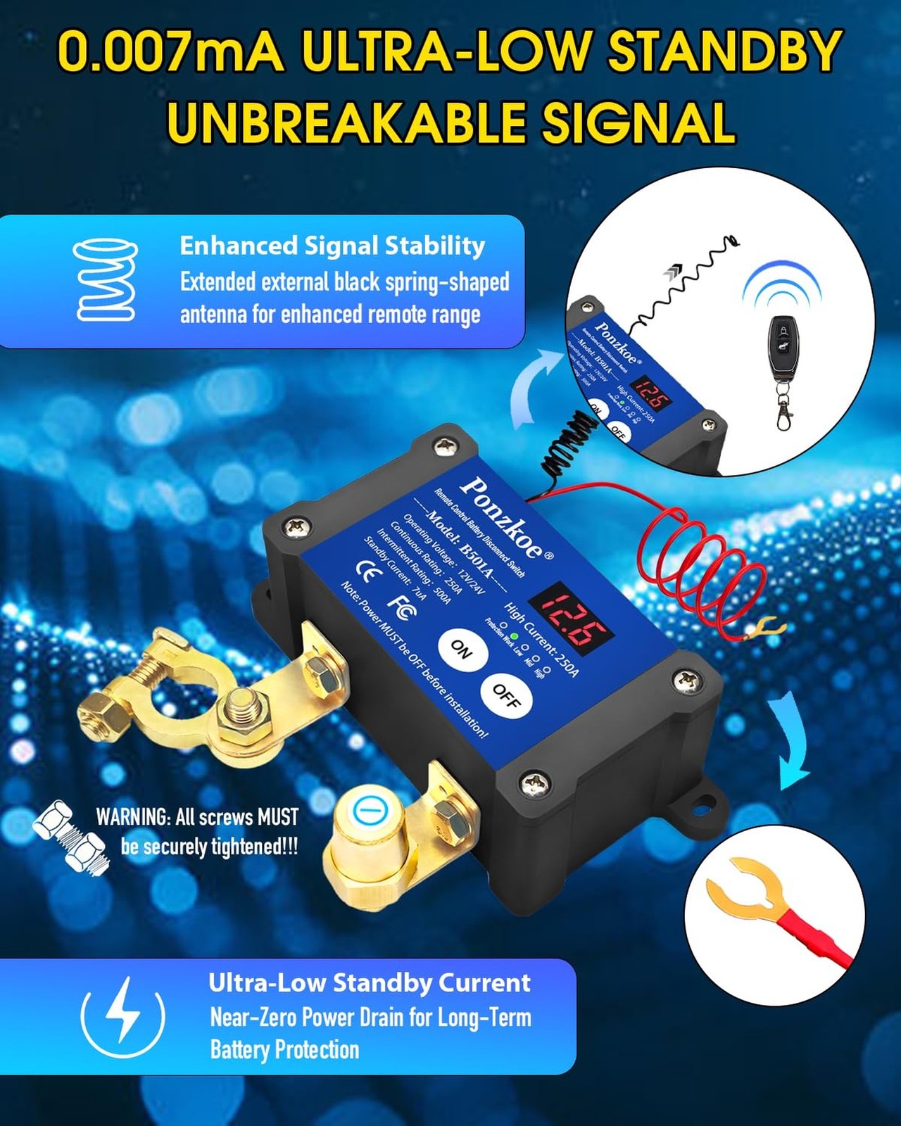 250A Smart Remote Battery Disconnect Switch 12V 24V - Quick Kill Switch for C...