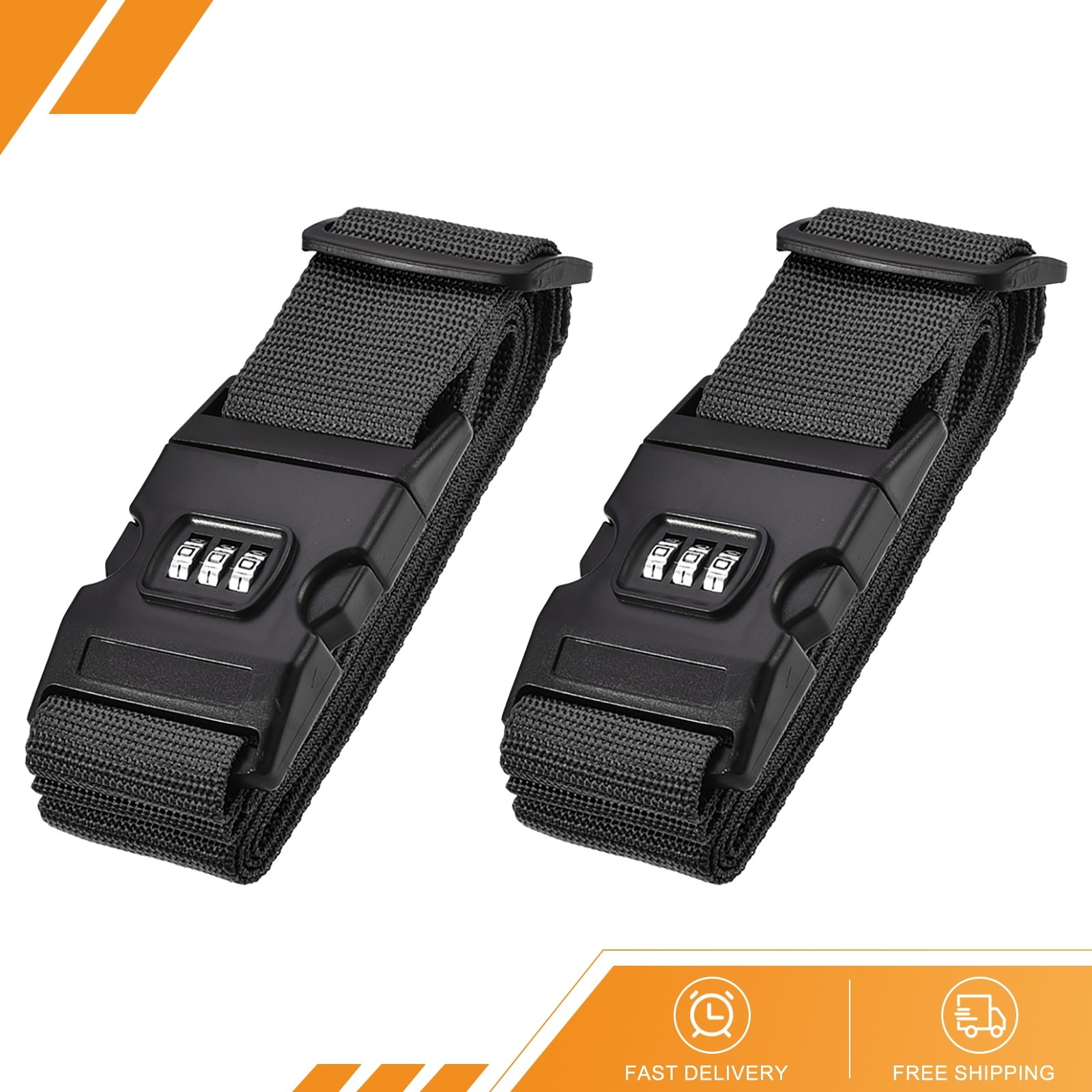 2Pack Luggage Straps Suitcase Belts with Buckle Combination Lock 2Mx5cm Black