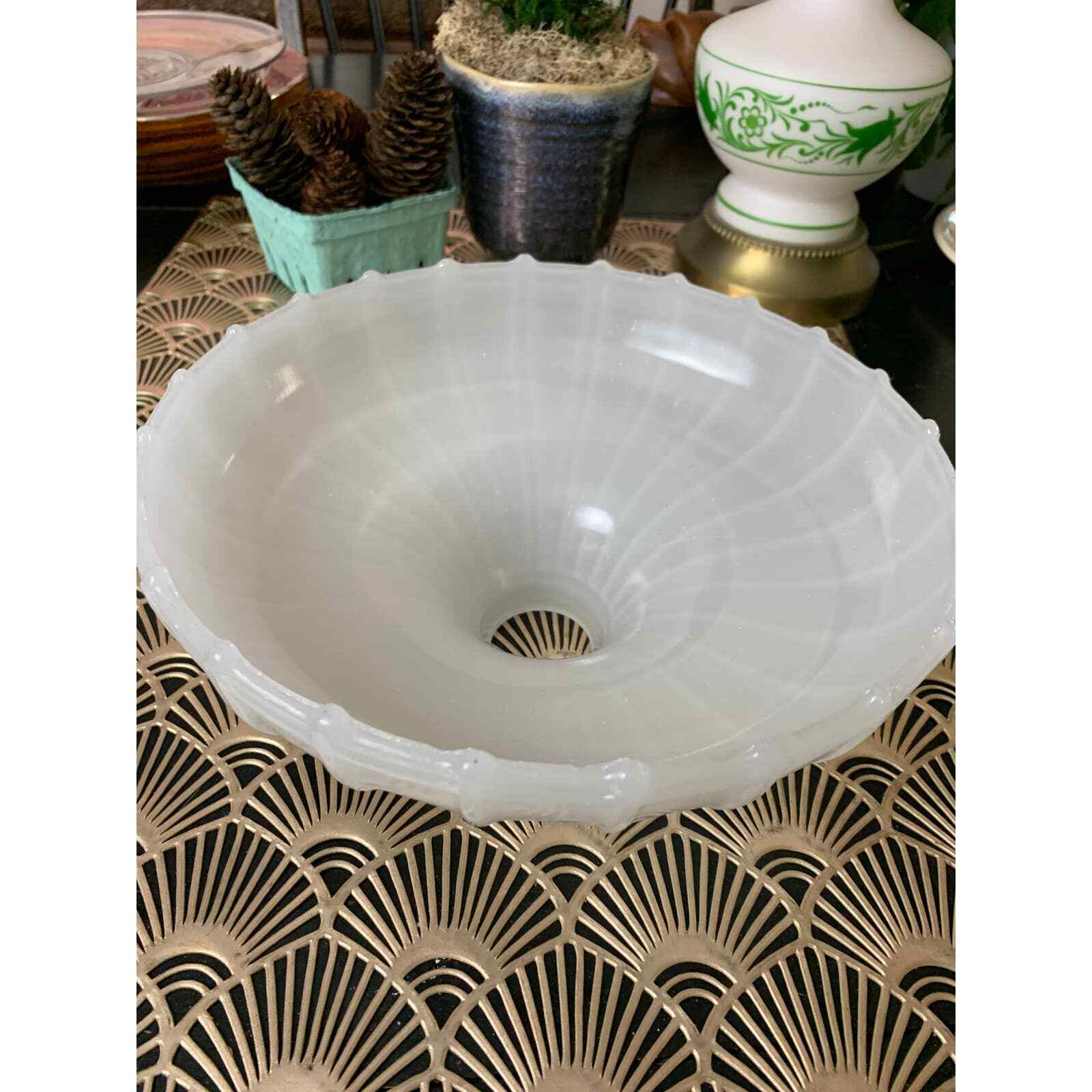 Antique opalescent milk glass hanging pendant lamp shade ribbed 10"