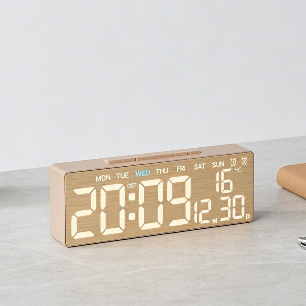 Digital Alarm Clock with LED Display Temperature Humidity Calendar USB Powered