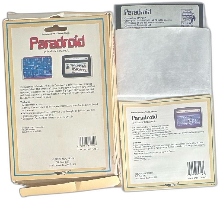 Paradroid Commodore 64 128 Thunder Mountain Boxed Complete Vintage Game 1985