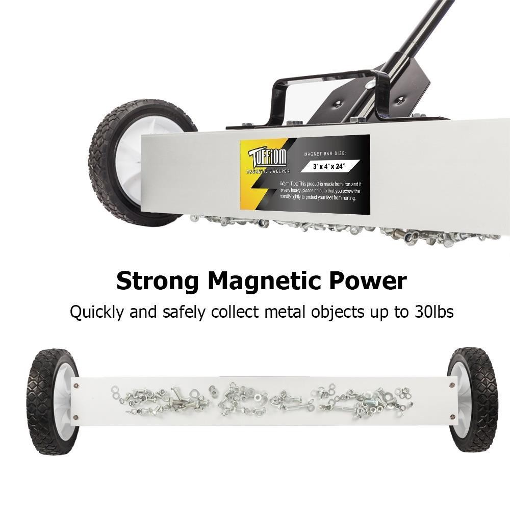 24-Inch Rolling Magnetic Pick-Up Sweeper with Adjustable Long Handle and Wheels