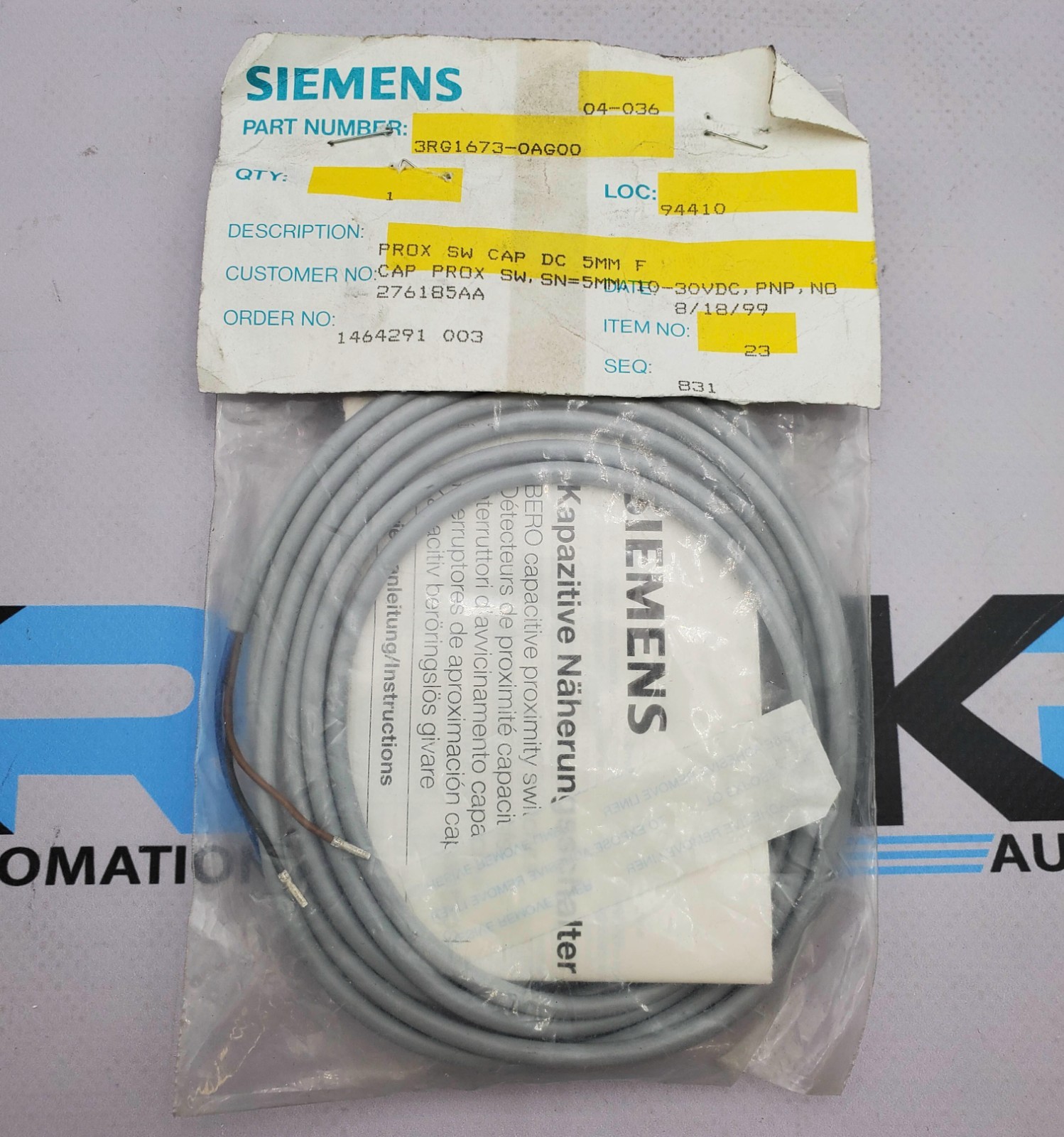 Siemens 3RG1673-0AG00 Proximity Switch 30VDC