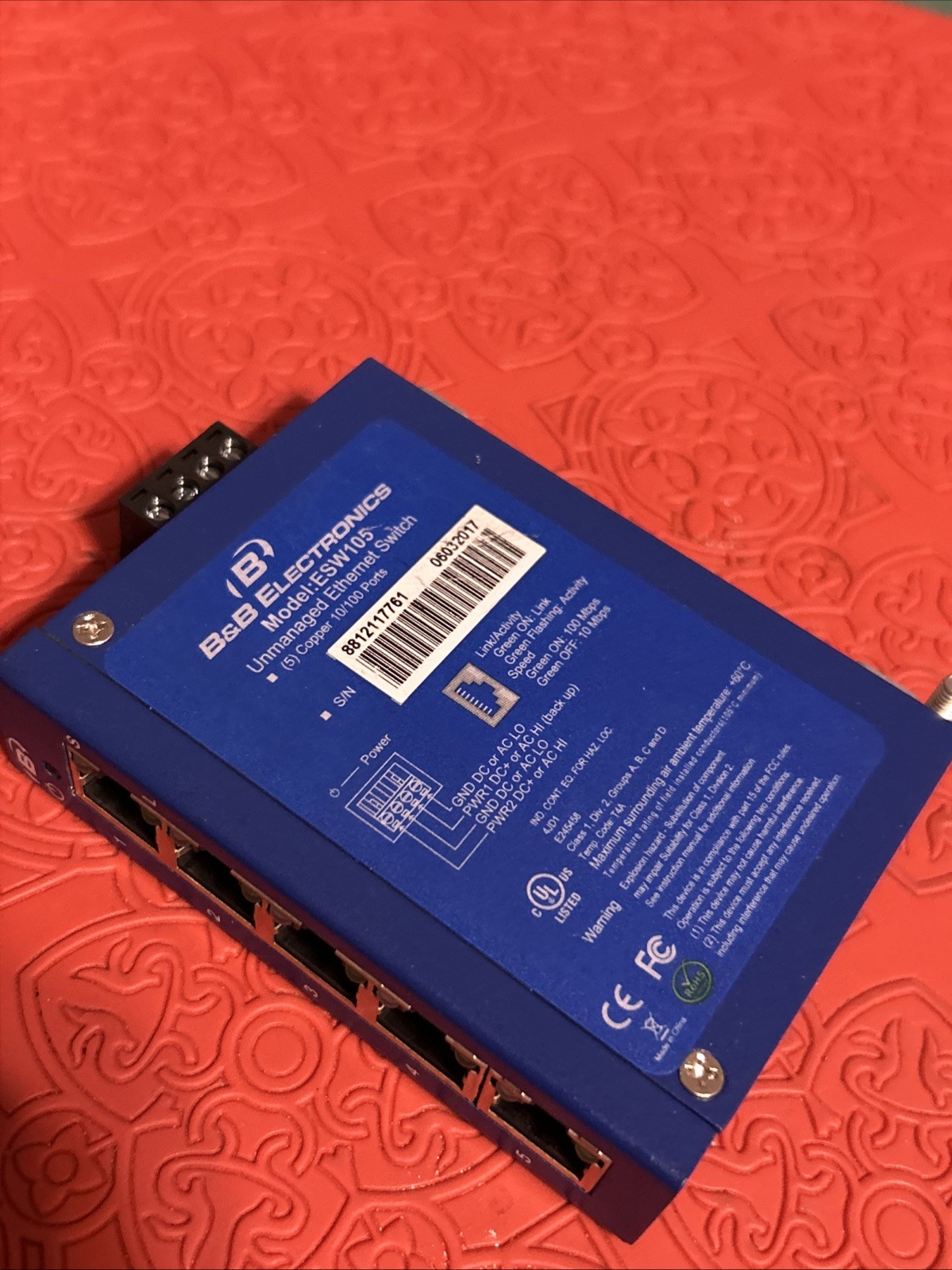 B&B ELECTRONICS MODEL ESW105 UNMANAGED ETHERNET SWITCH (V16)