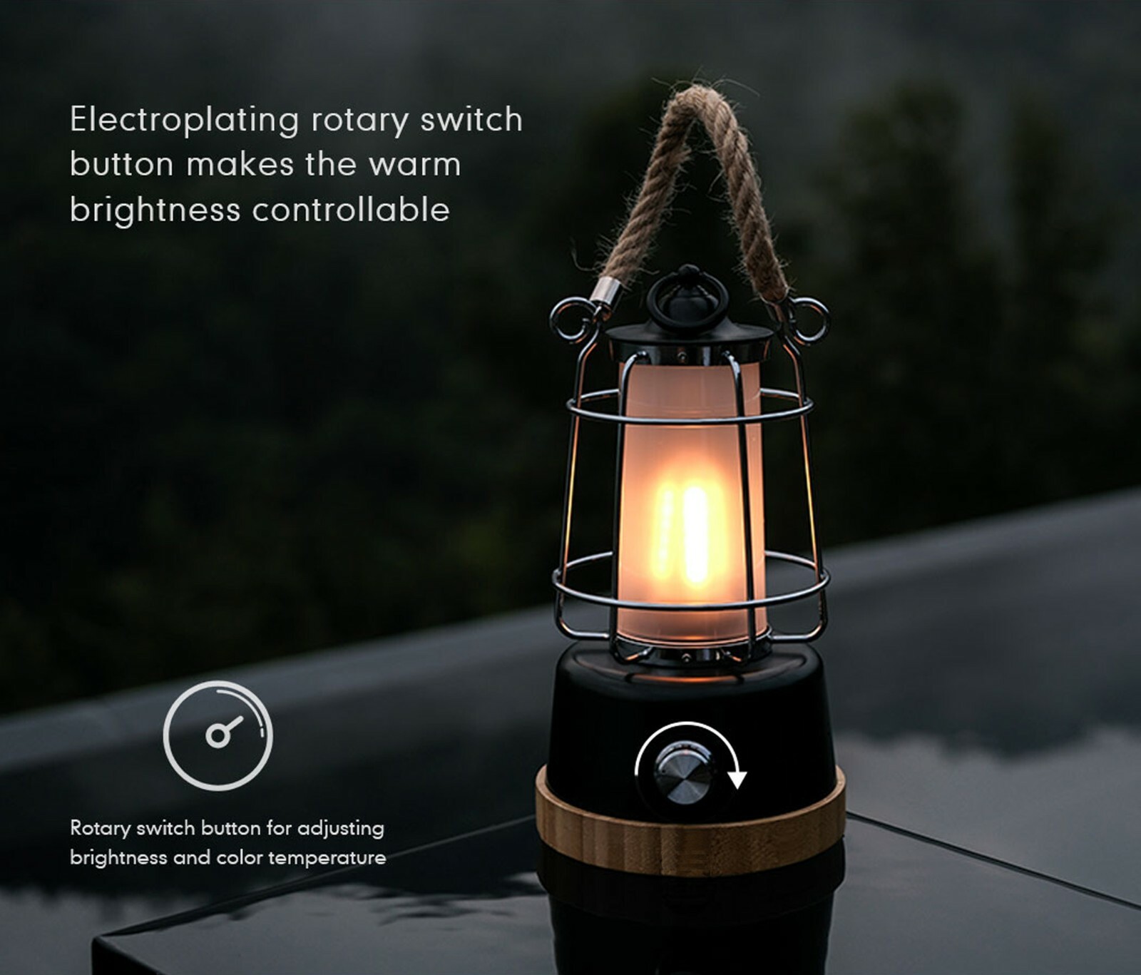 Retro Outdoor Water Resistant LED Lantern, Rechargeable, Dimmable