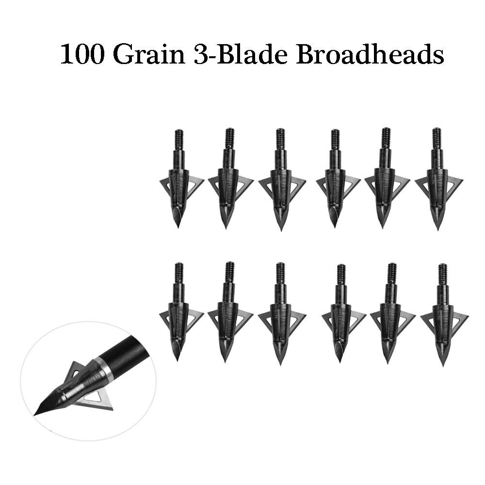 12X Hunting Broadheads 100 Grain 3 Blade Arrowheads Screw Tips Hunting Points
