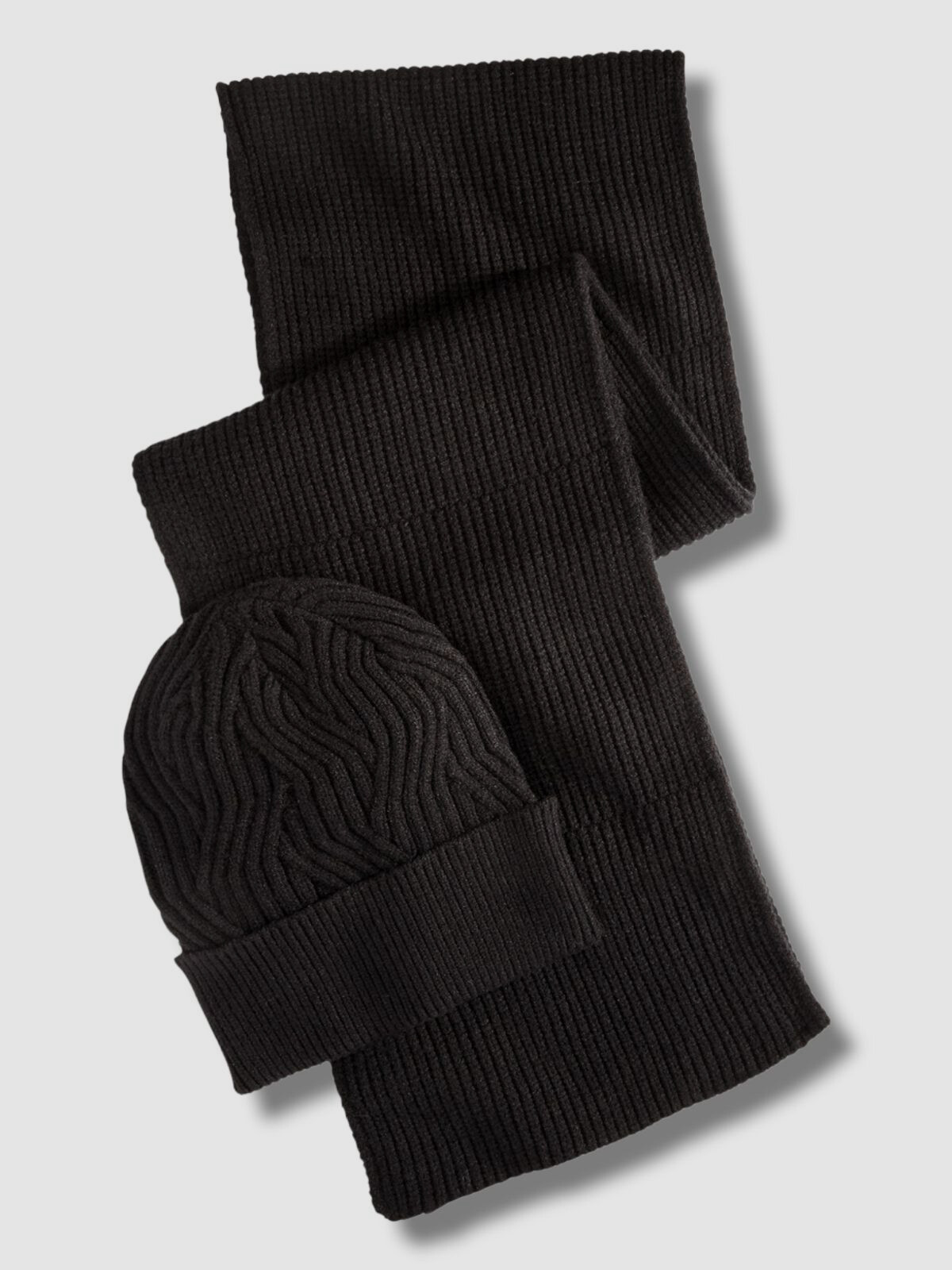 $50 Alfani Men's Black Rib-Knit Dressy Beanie Scarf Set One Size