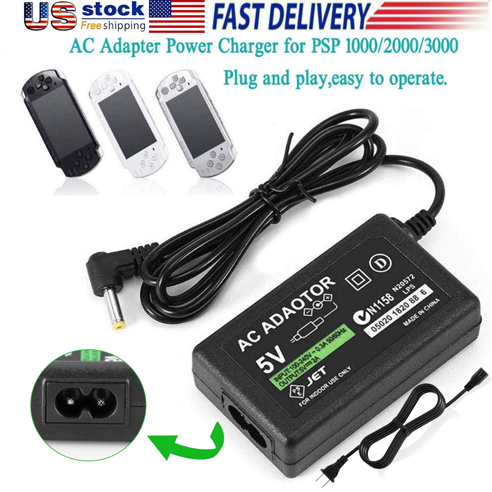 5V AC Wall Power Charger Home Adapter Charging Cable For Sony PSP 1000 2000 3000
