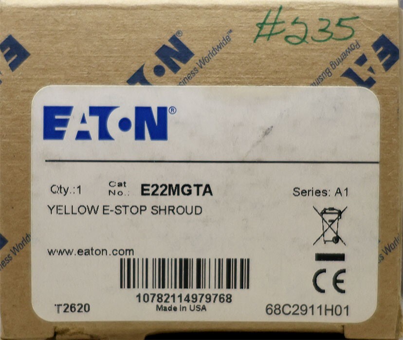 Eaton E22MGTA 22mm Yellow E-Stop Pushbutton Shroud Guard New