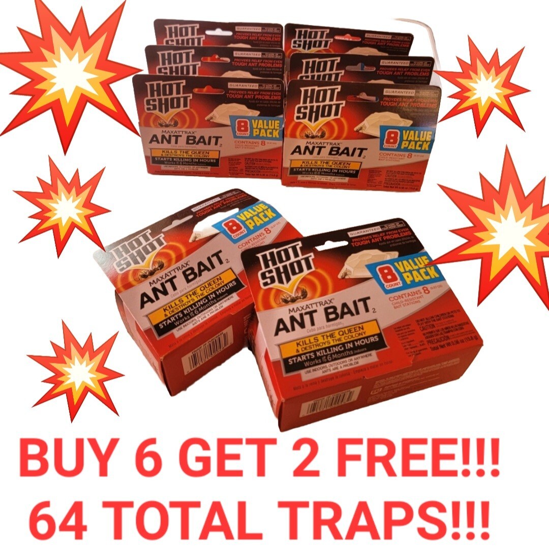 64 Pcs LOT OF 8 Hot Shot Best Ant Bait Kills Queen Colony Value Pack of 8