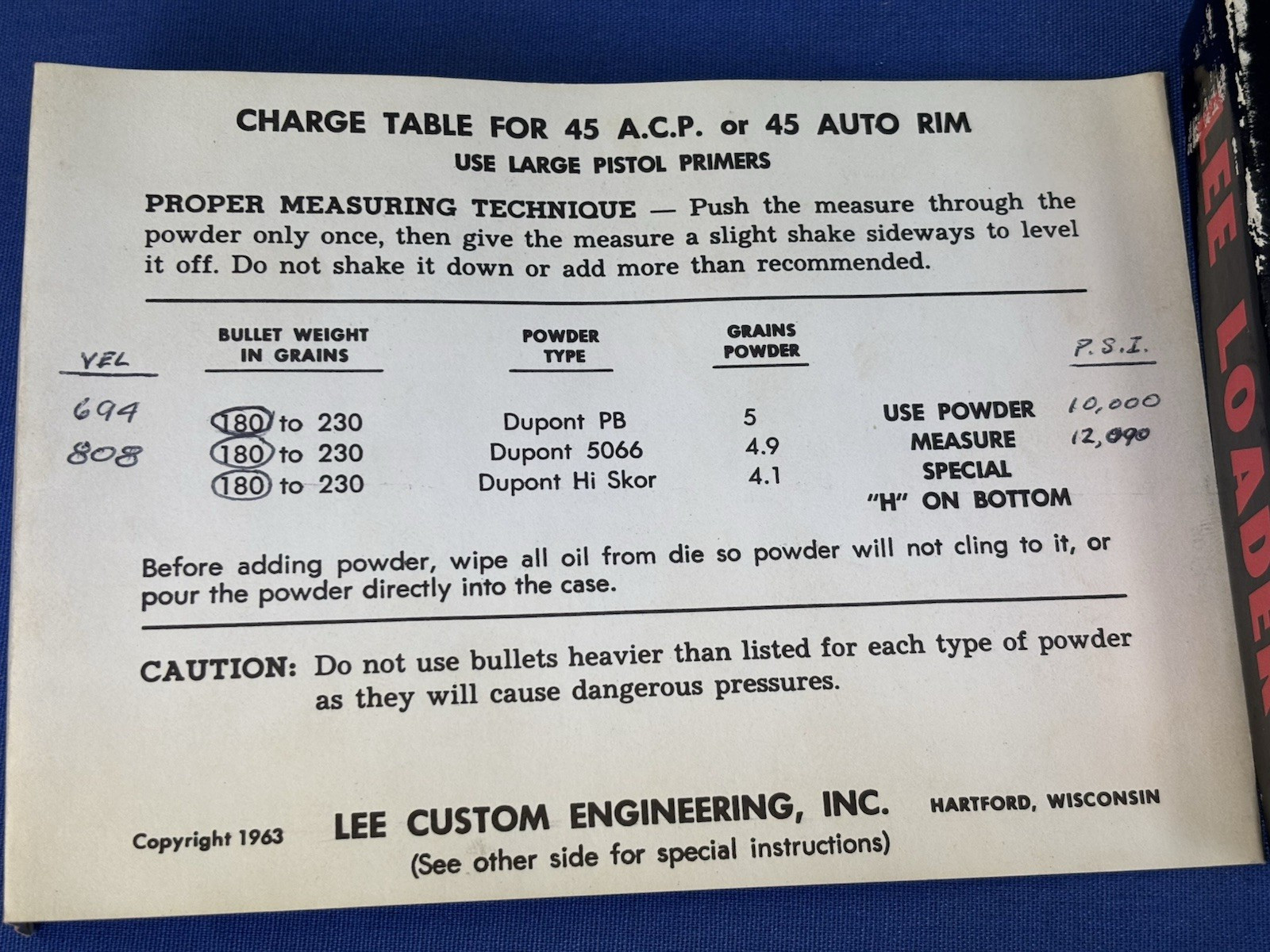 Lee Loader Hand Reloading Tool 45 ACP or 45 Auto Rim + Instructions Made in USA