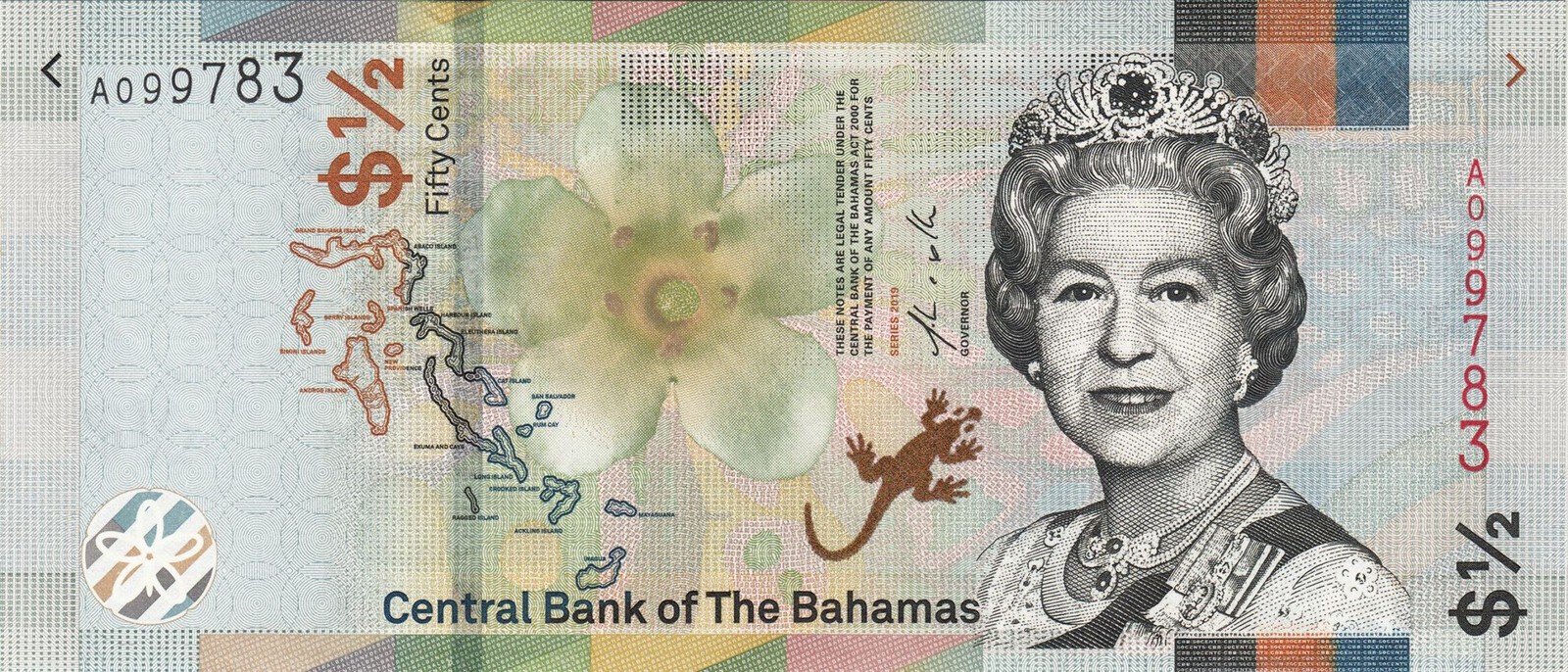 Bahamas P-77 ½ dollar 1/2 dollar 50c 2019 UNC｜Queen Elizabeth｜Burmese Ruby G3111