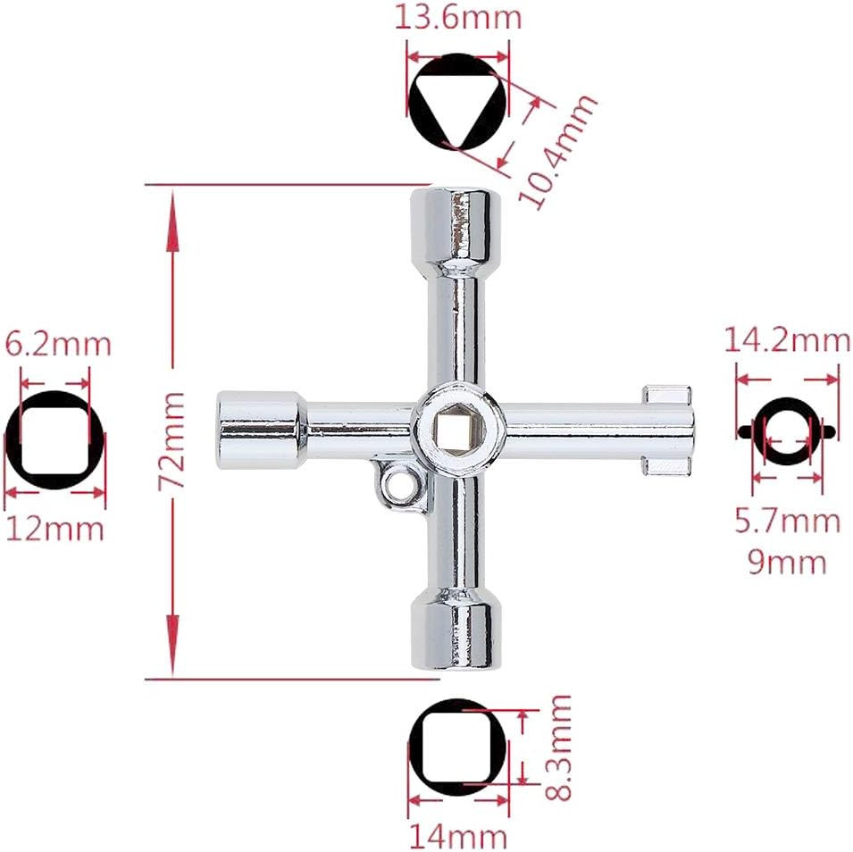 4-Way Multi-Functional Utilities Key Tool for Electric, Water, Gas Meter Boxes &