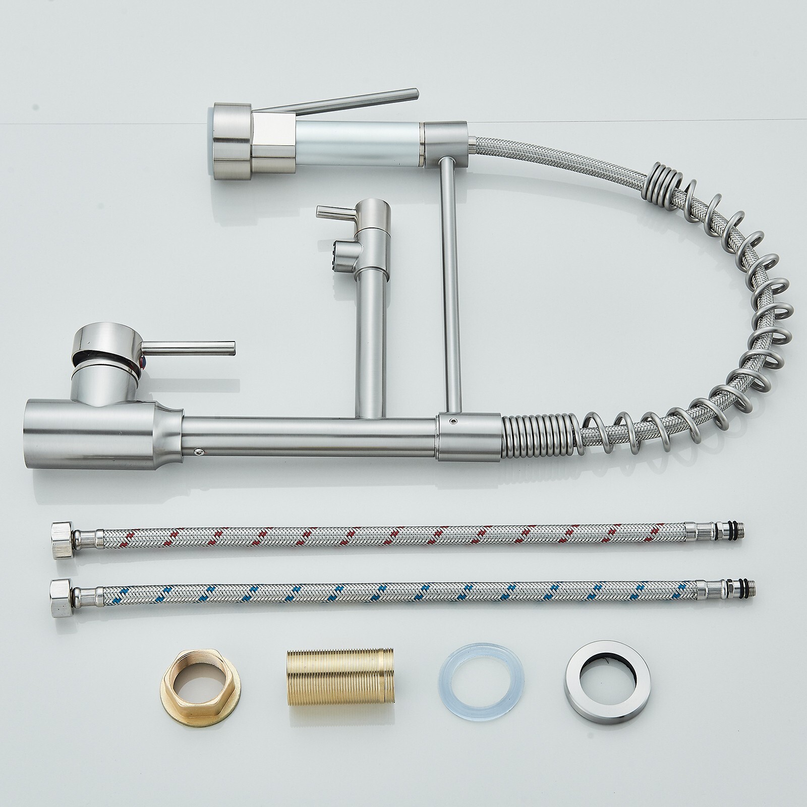 Brushed Nickel Kitchen Faucet with Sprayer Single Handle Pull Down Sink Mixer