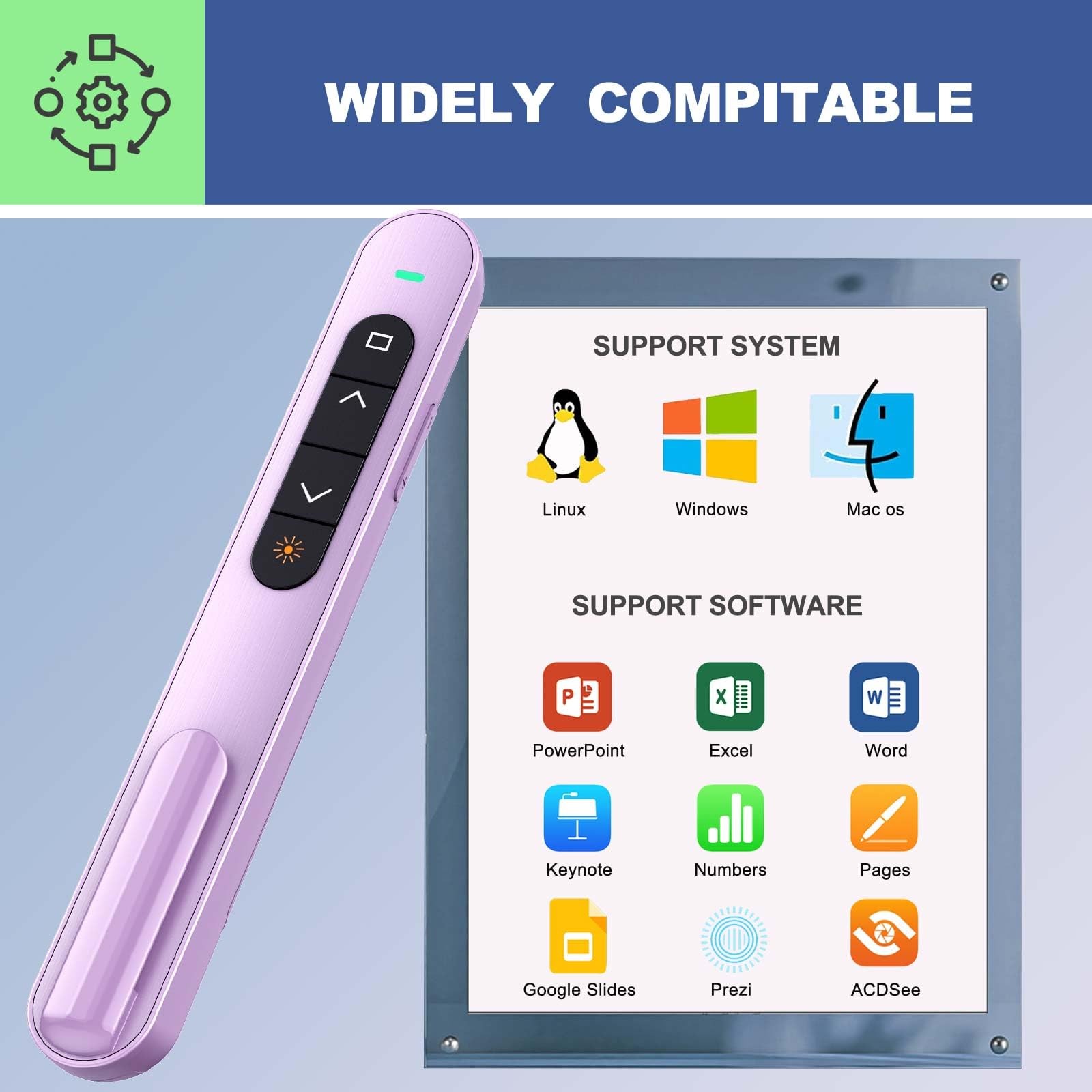QUI Presentation Clicker with Volume Control, Wireless Presenter Remote | Plug &