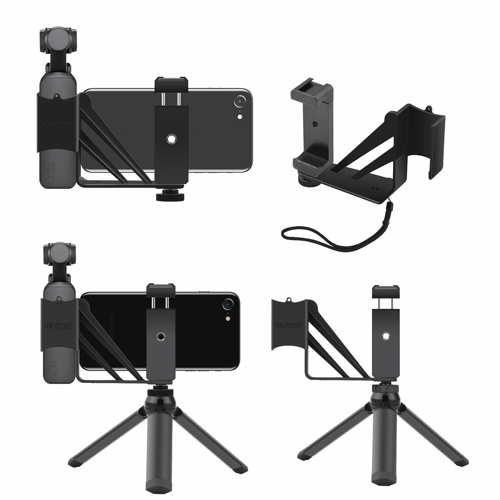 Telefon Handheld Support Clip Mount w/Tripod Cold Shoe for DJI Pocket 2
