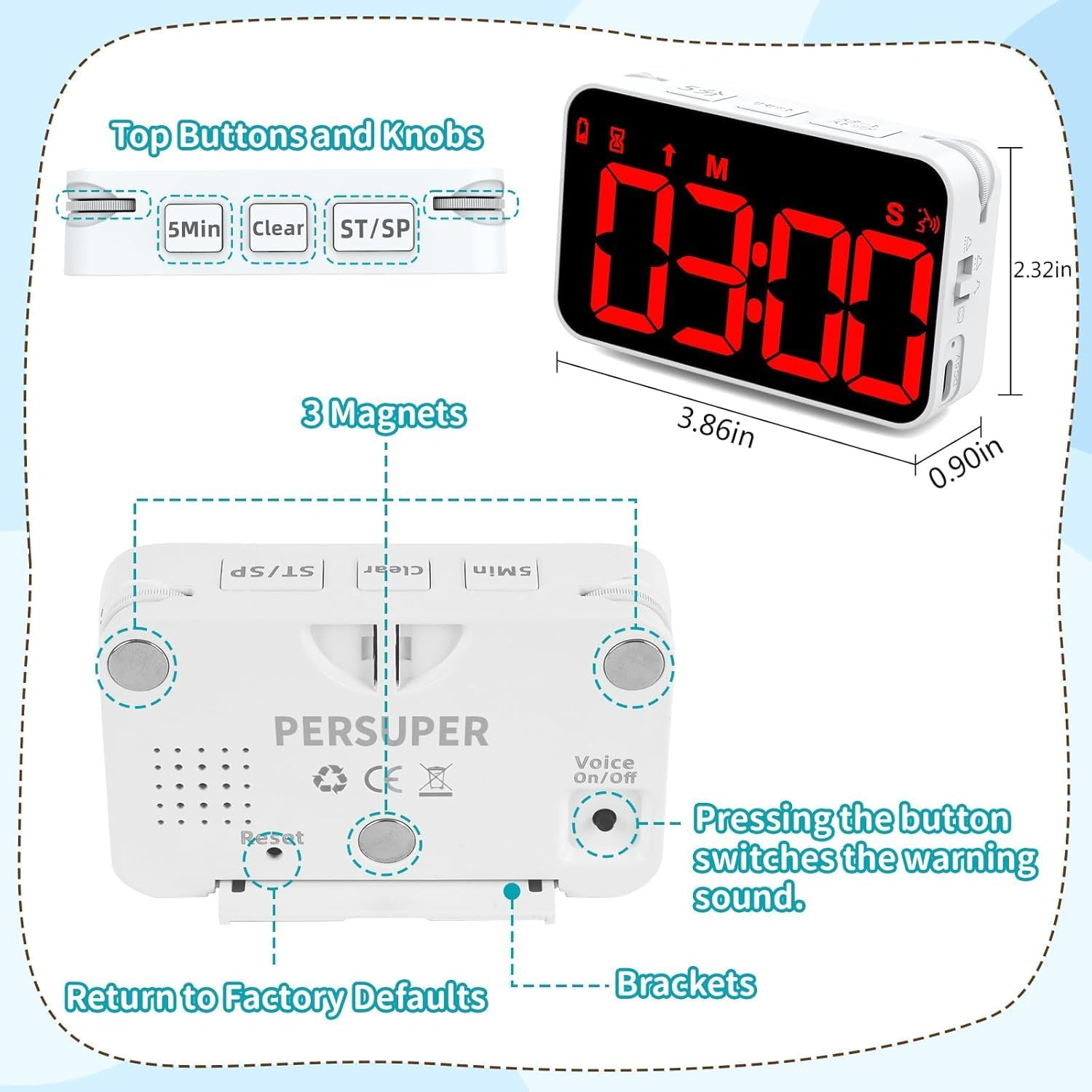 Kitchen Digital Timer, Count down Up, Rechargeable, Vibration Mode Adjustable Vo