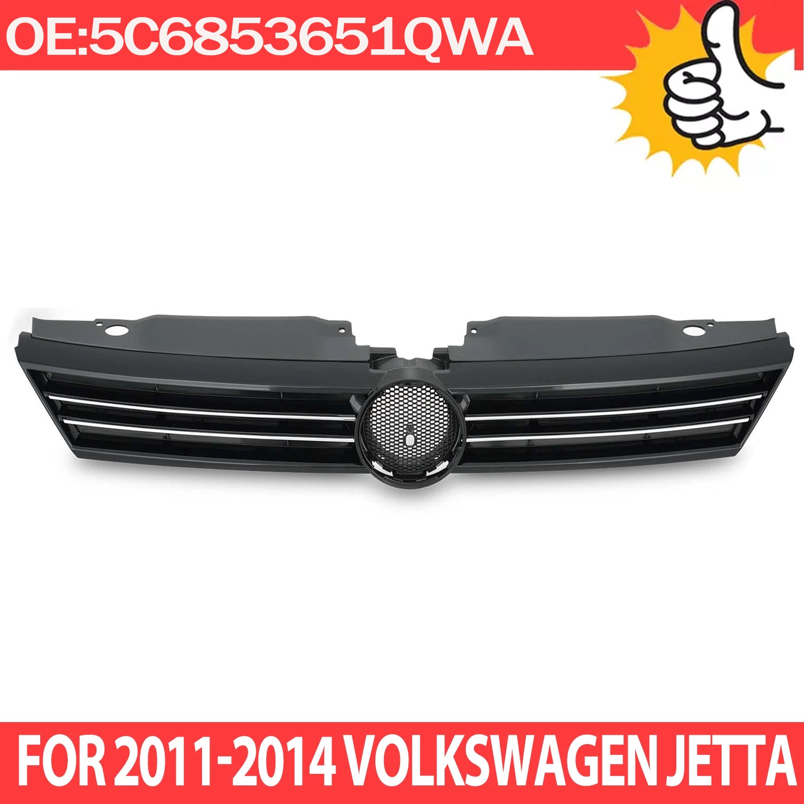 For 2011-2014 VW Volkswagen Jetta Front Bumper Gray Grille W/Chrome Trim