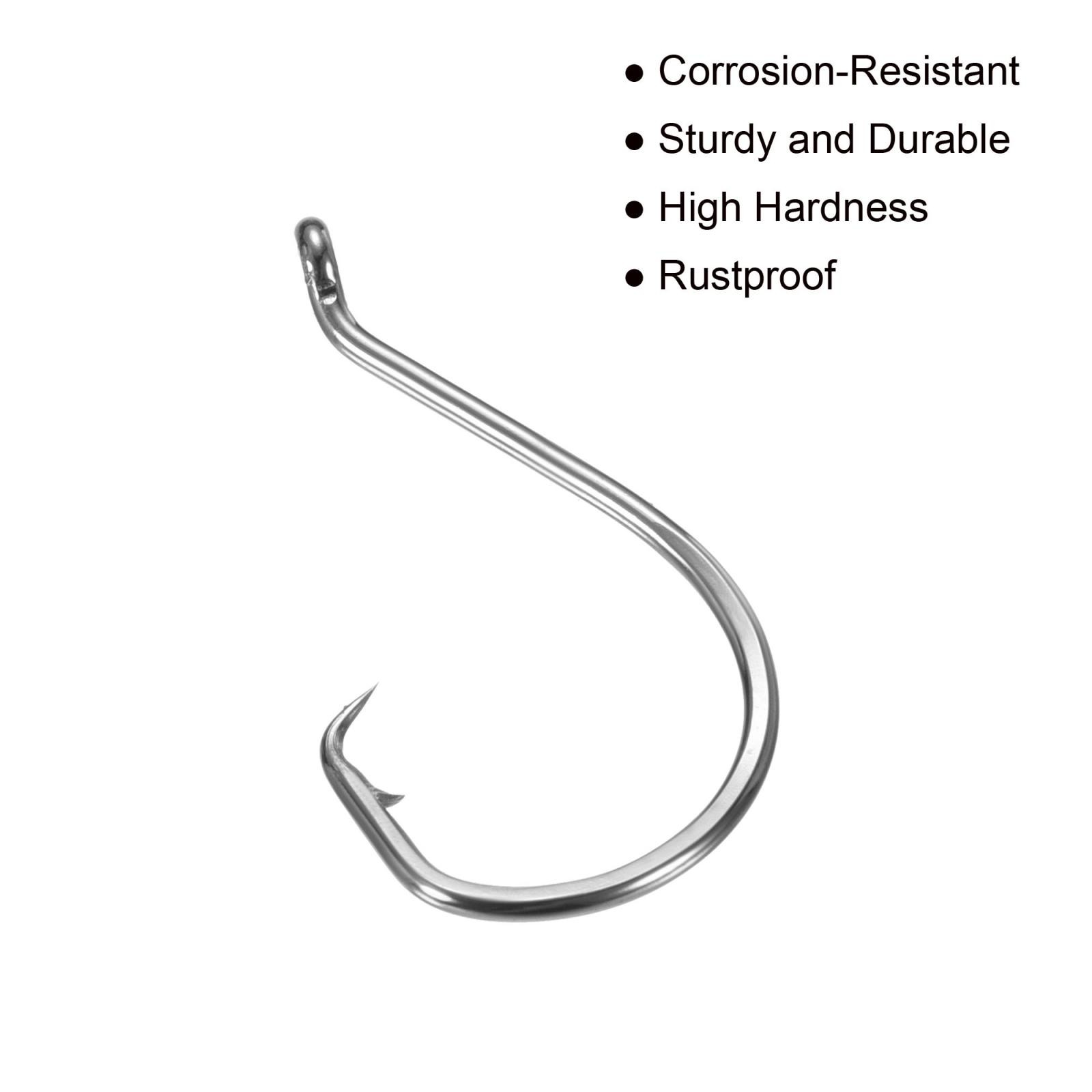 10Pcs 2/0# Fishing Circle Hooks Carbon Steel Offset Hooks w Barbs Black