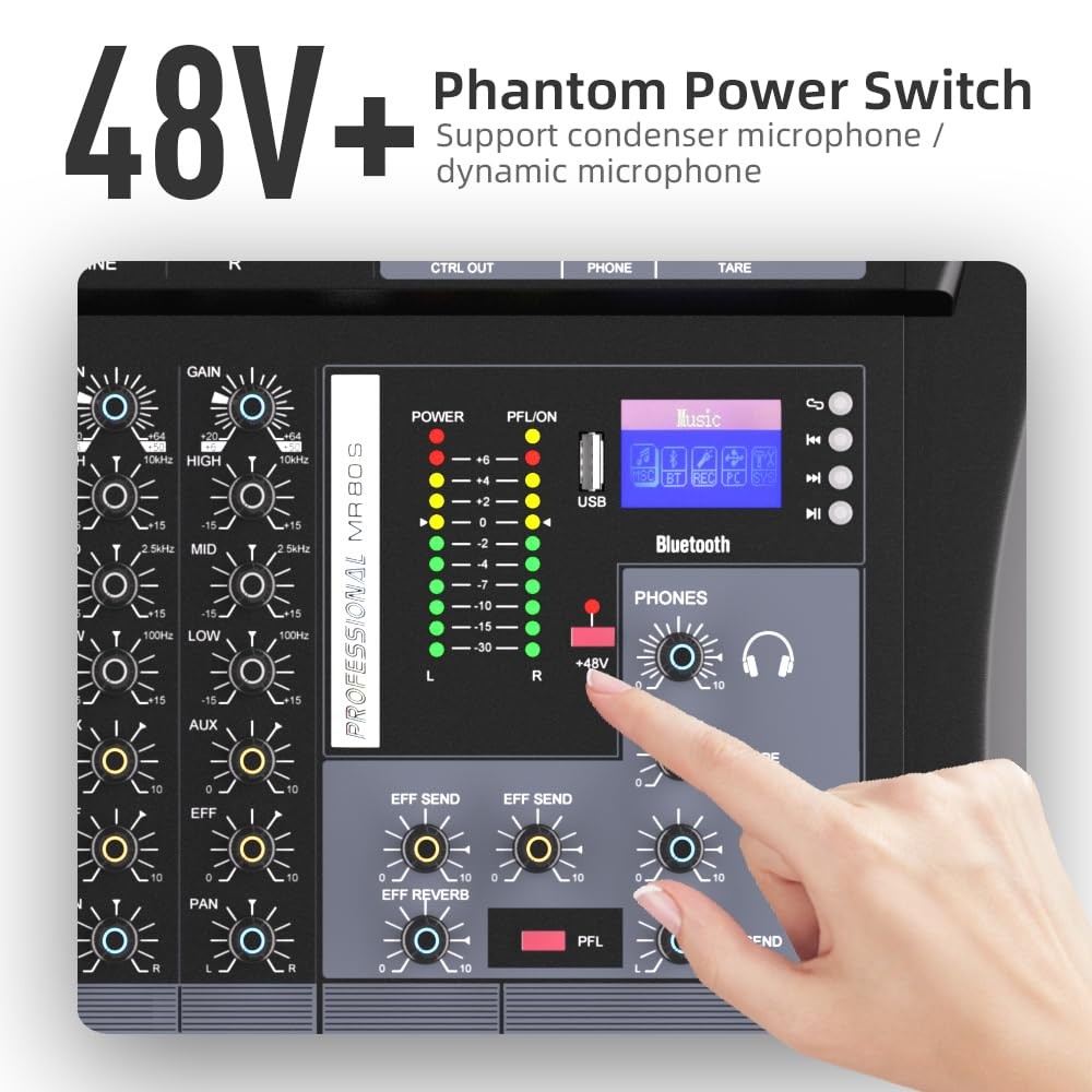 G-MARK MR80S Audio Mixer Interface USB Bluetooth Mixing Console 8 BLACK