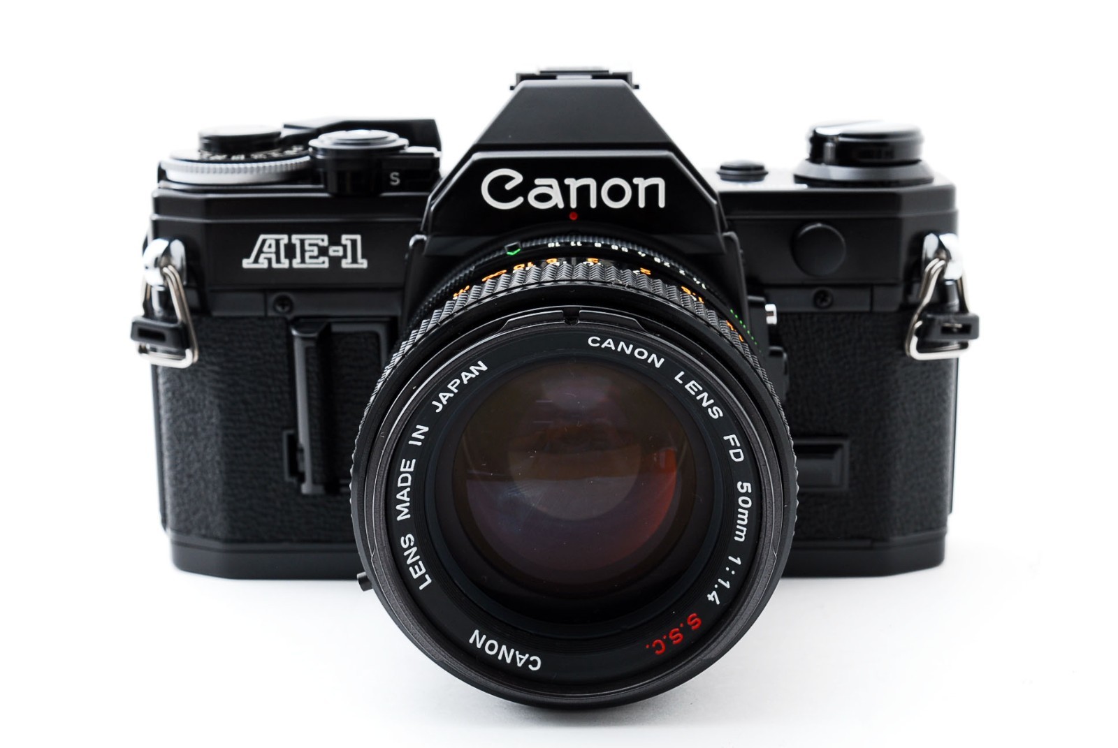 Canon AE-1 Black 35mm Film Camera 50mm F1.4 S.S.C Lens [ Near Mint ]  From JAPAN