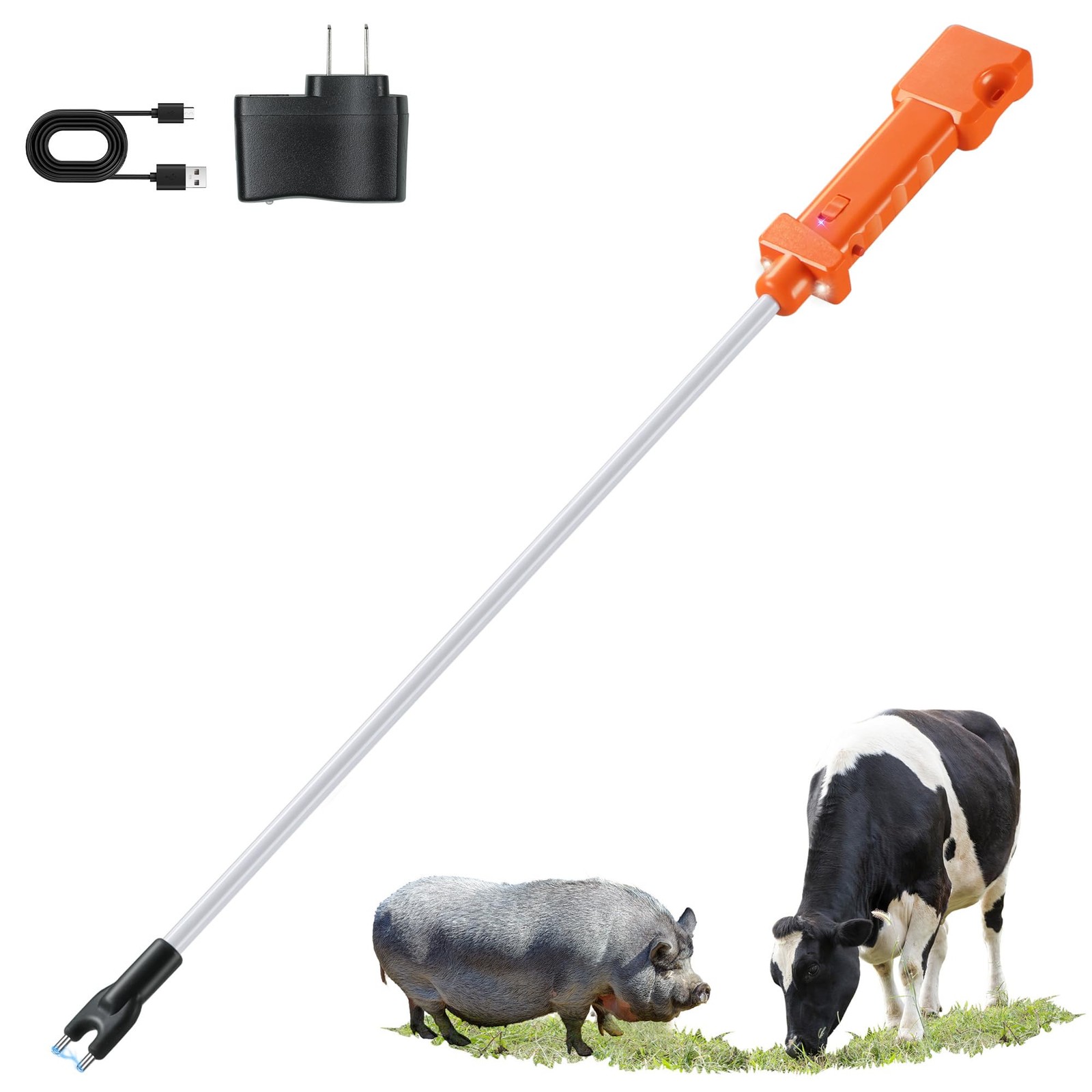 Cattle Prod, Rechargeable Electric Livestock Prod with 2 42.5 Inch, Orange
