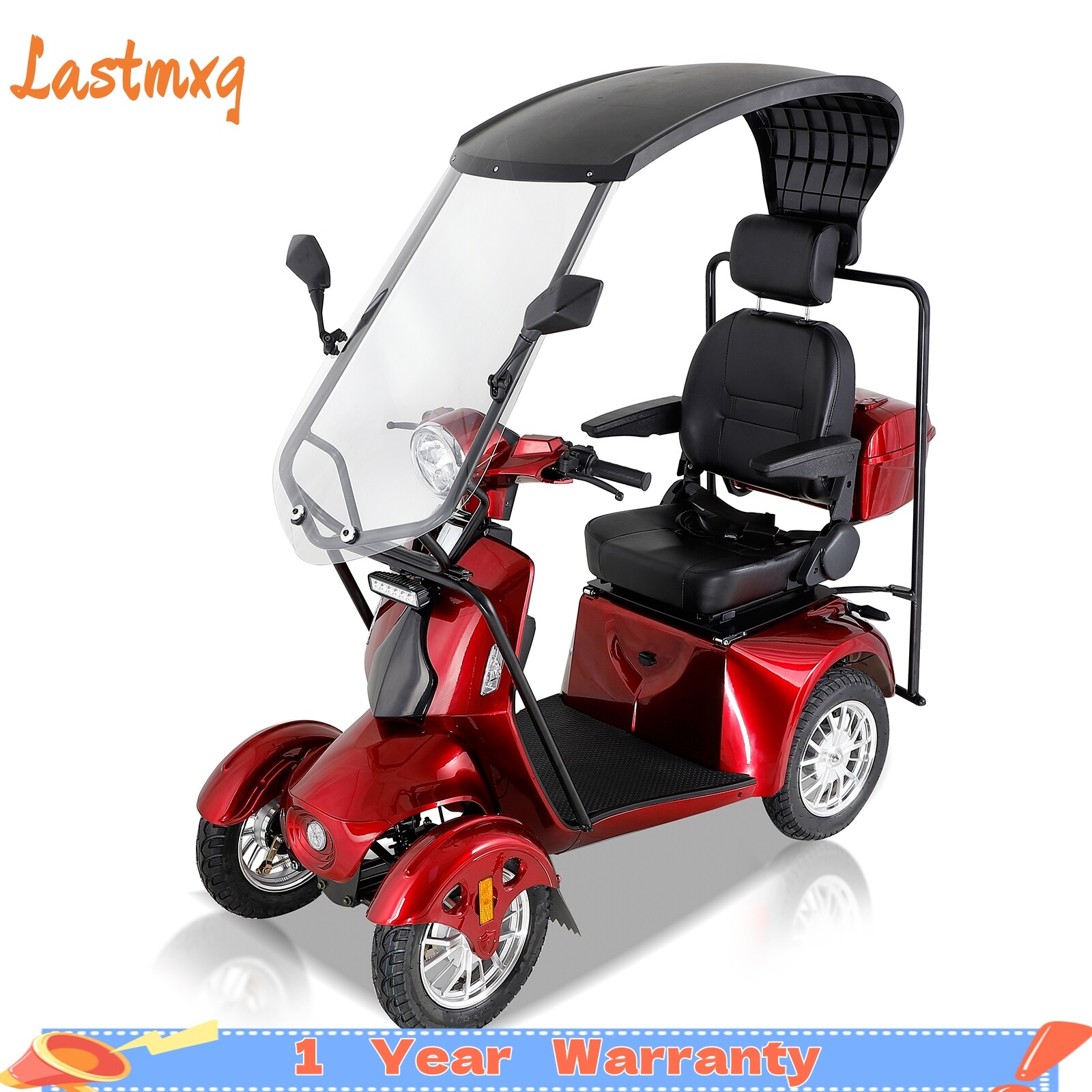 Four Wheels Mobility Scooter w/ Detachable Roof 600W Powered for Seniors Adults