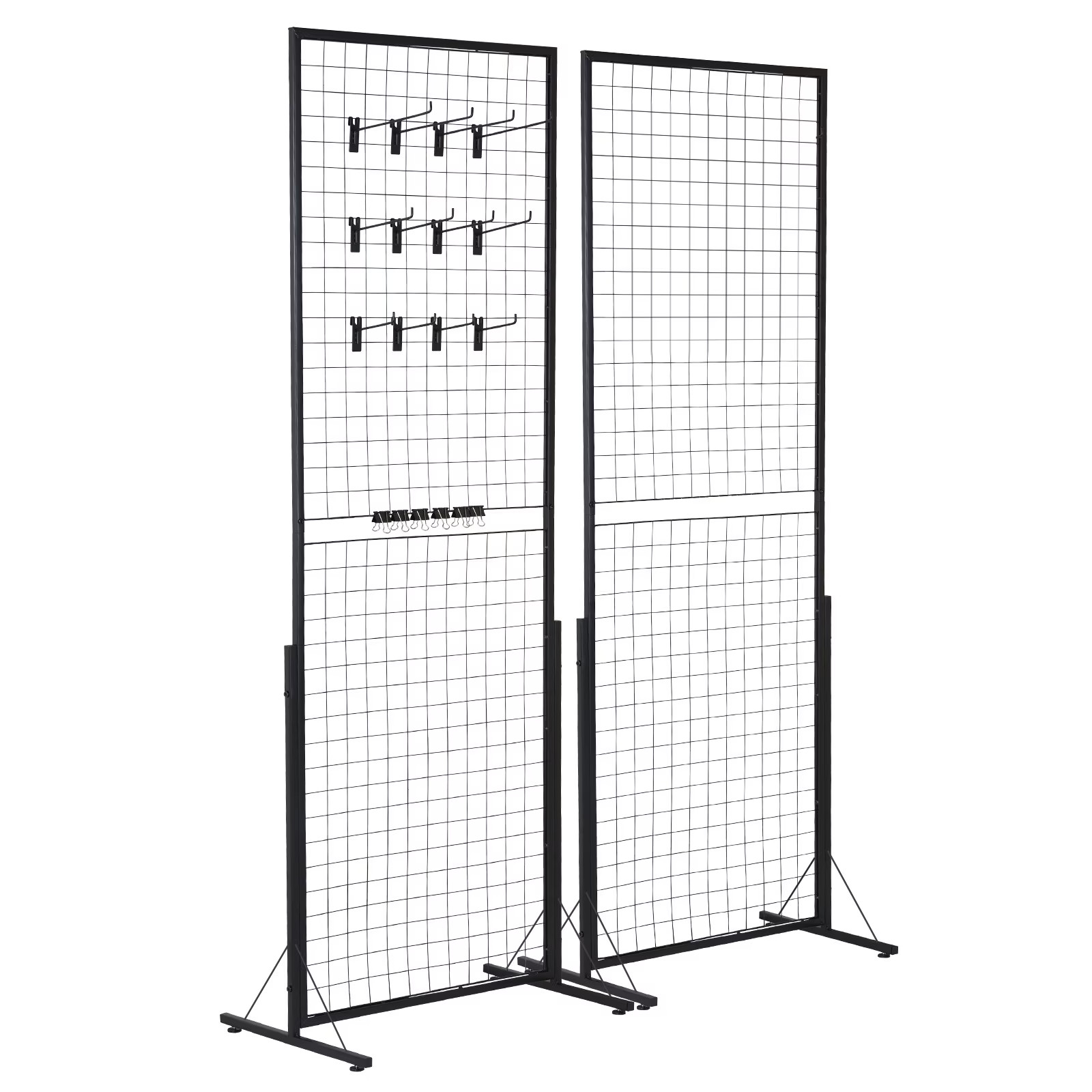 24" x 67" Dual Grid Wall Panels Set, Includes 2 Wire Display Racks with Stable T