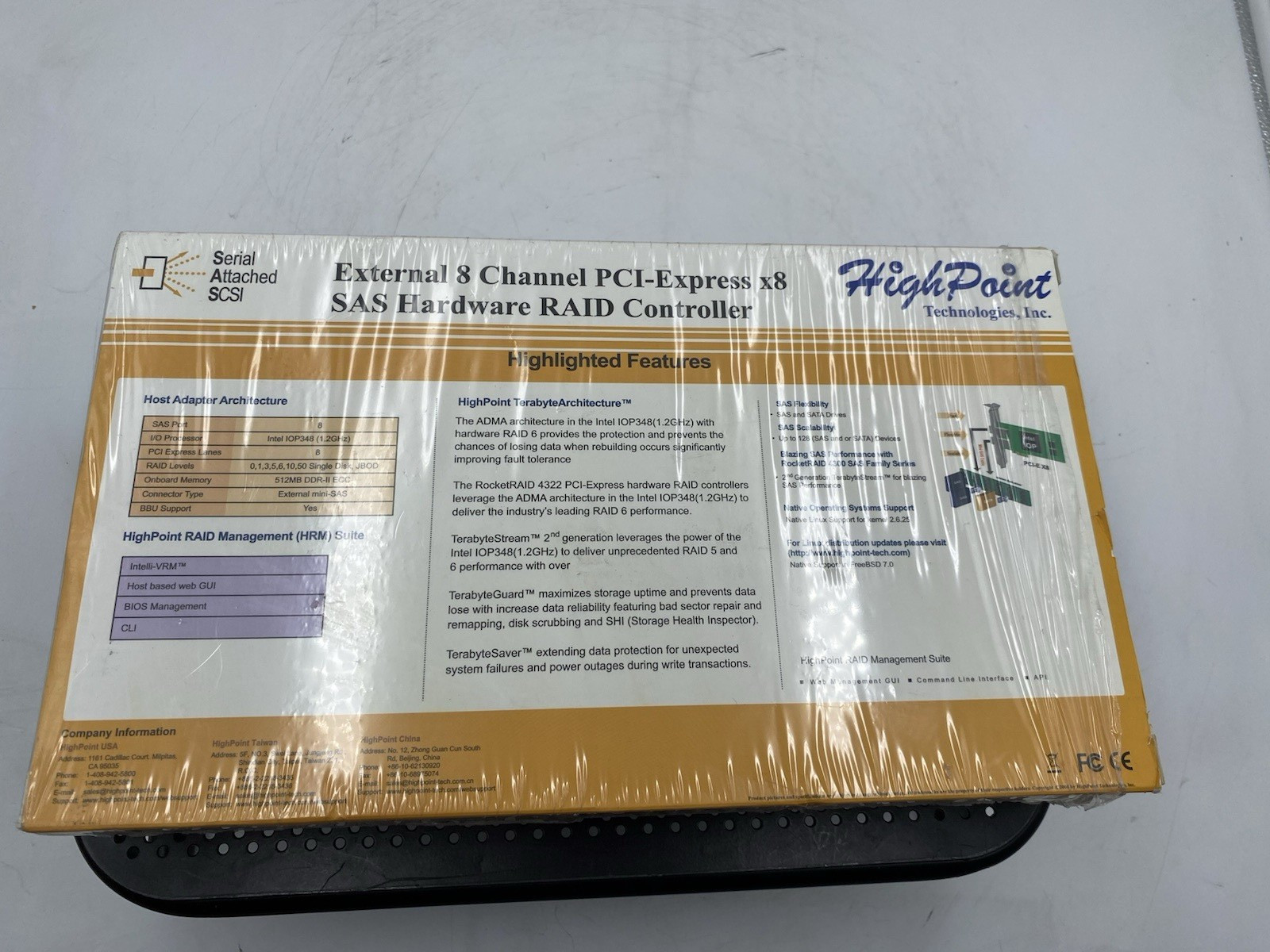 HIGHPOINT ROCKETRAID 4322 EXTERNAL 8-CH PCI-E x8 SAS RAID CONTROLLER