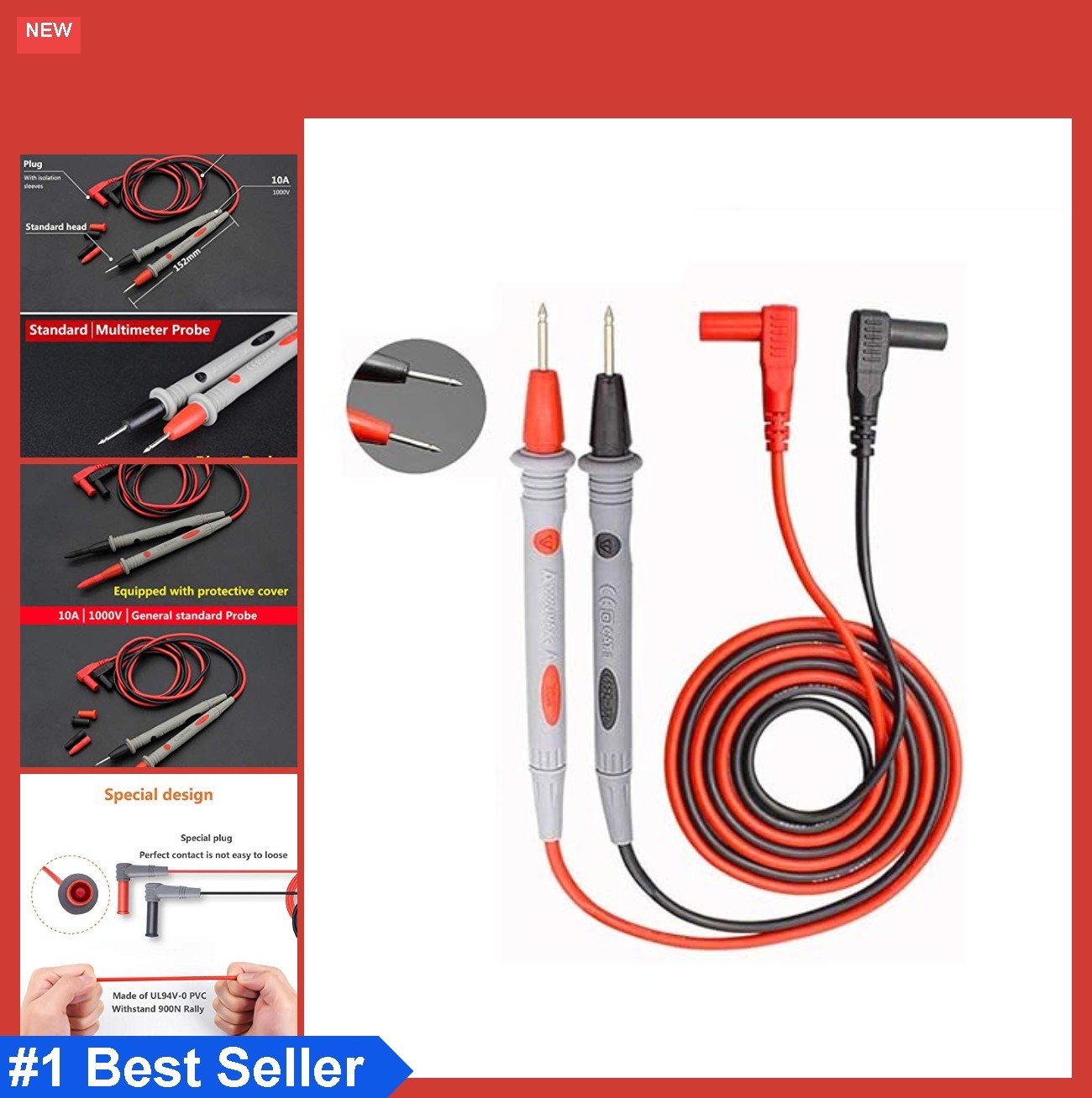 Multimeter Test Leads Banana Plug 1000V 20A Probes 2 Pcs with Silicone Wire