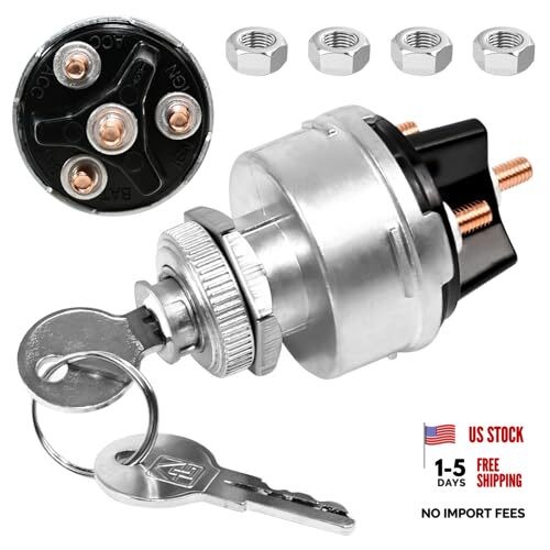 1 Set Wires Ignition Switch， with Key 4 Position Universal Silver Metal