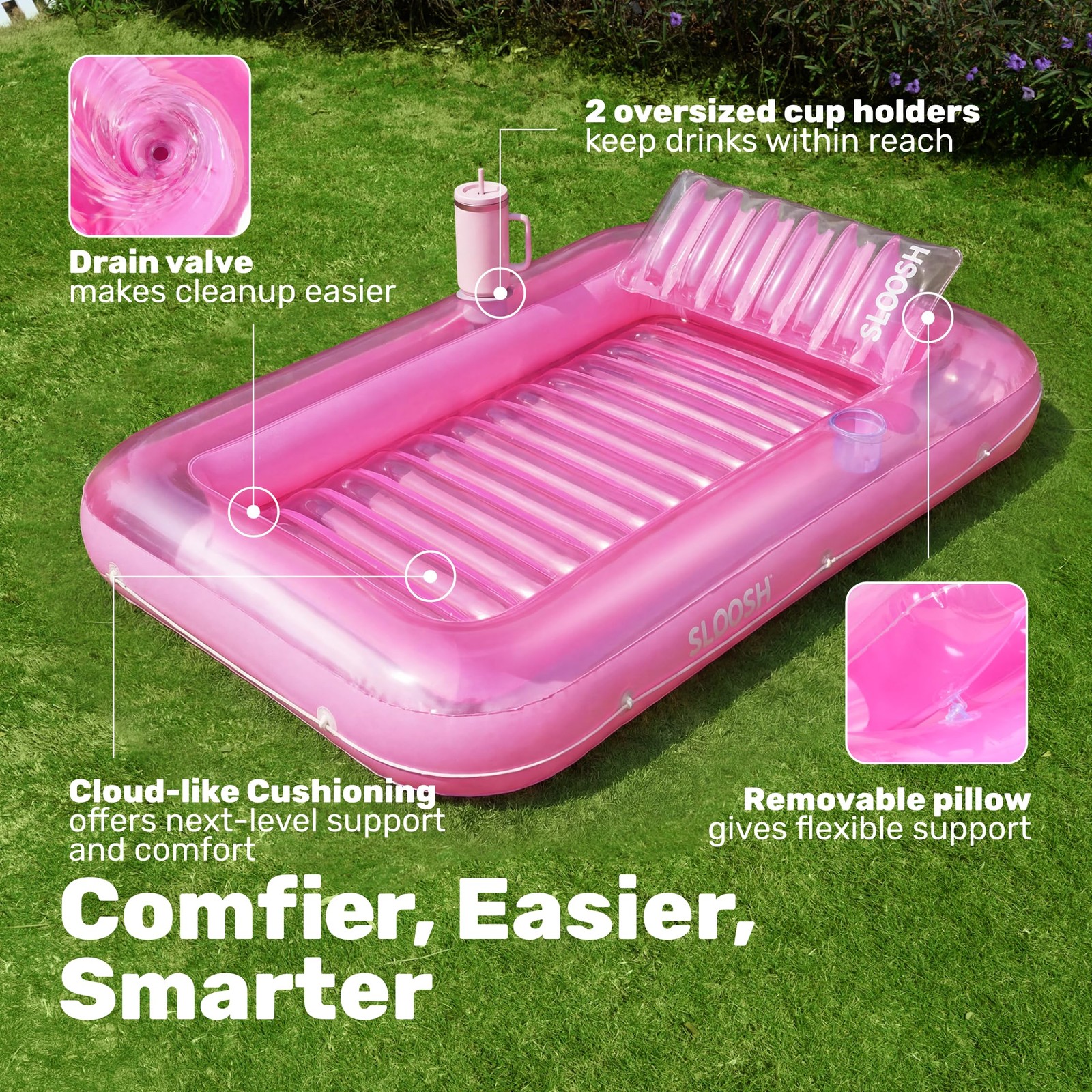 SLOOSH Inflatable Tanning Pool Lounger Float, 85" x 57" Extra Large Pool Floats
