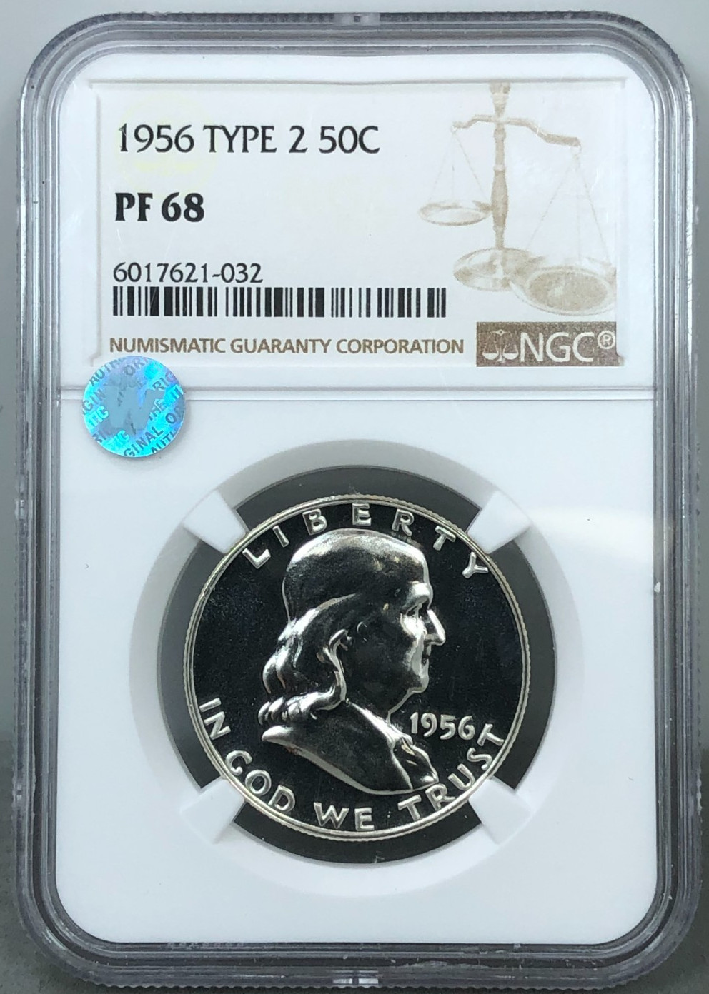 1956 U.S. 50c Proof Franklin Half Dollar Type 2 NCG PF68