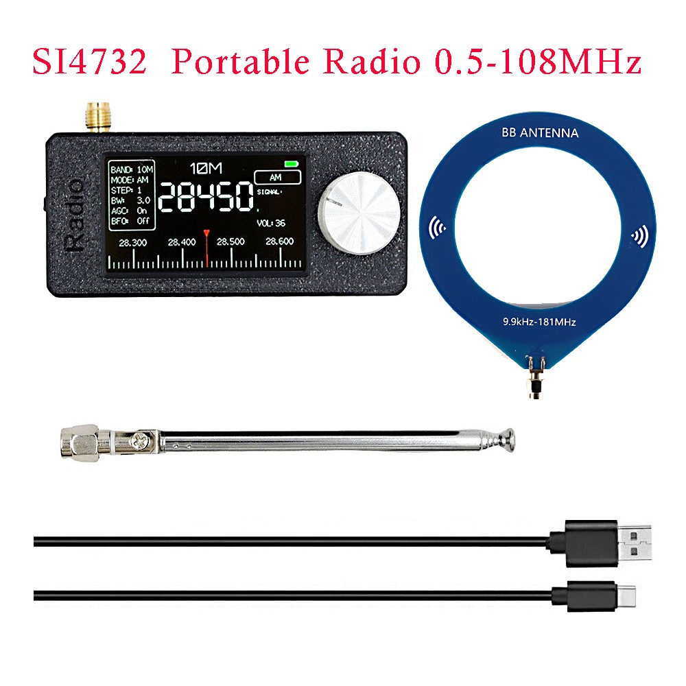 SI4732 Portable Radio 0.5-108MHz LSB USB AM FM Mini Pocket Radio 1.9'' Display