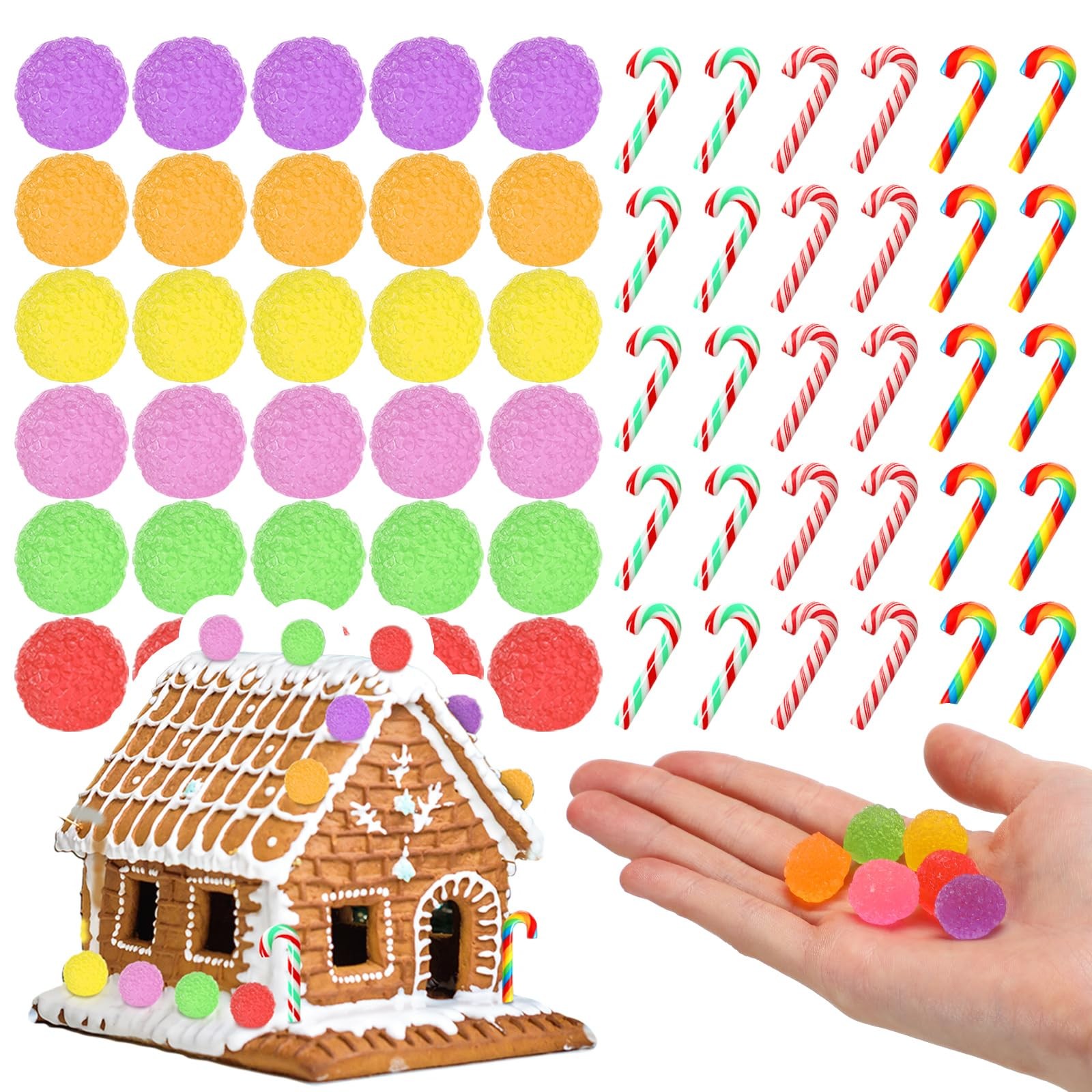 60 PCS Christmas Fake Candy Mini Candy Cane Gumdrops Decor Colorful Ornament
