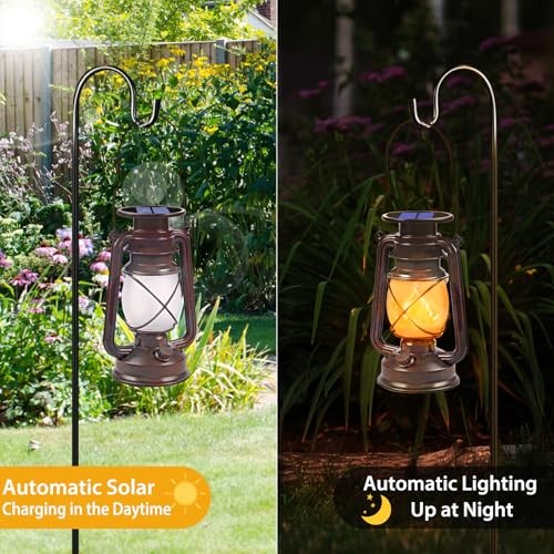 Solar Lanterns Outdoor Waterproof, 2 Pack Flickering Flame LED Hanging