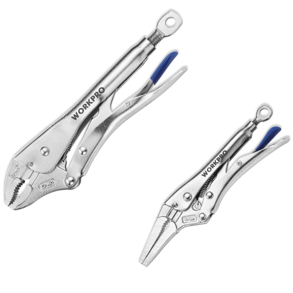 WORKPRO 2-Piece Locking Plier Set 10" Curved Jaw 6.5" Long Nose Adjustable Screw