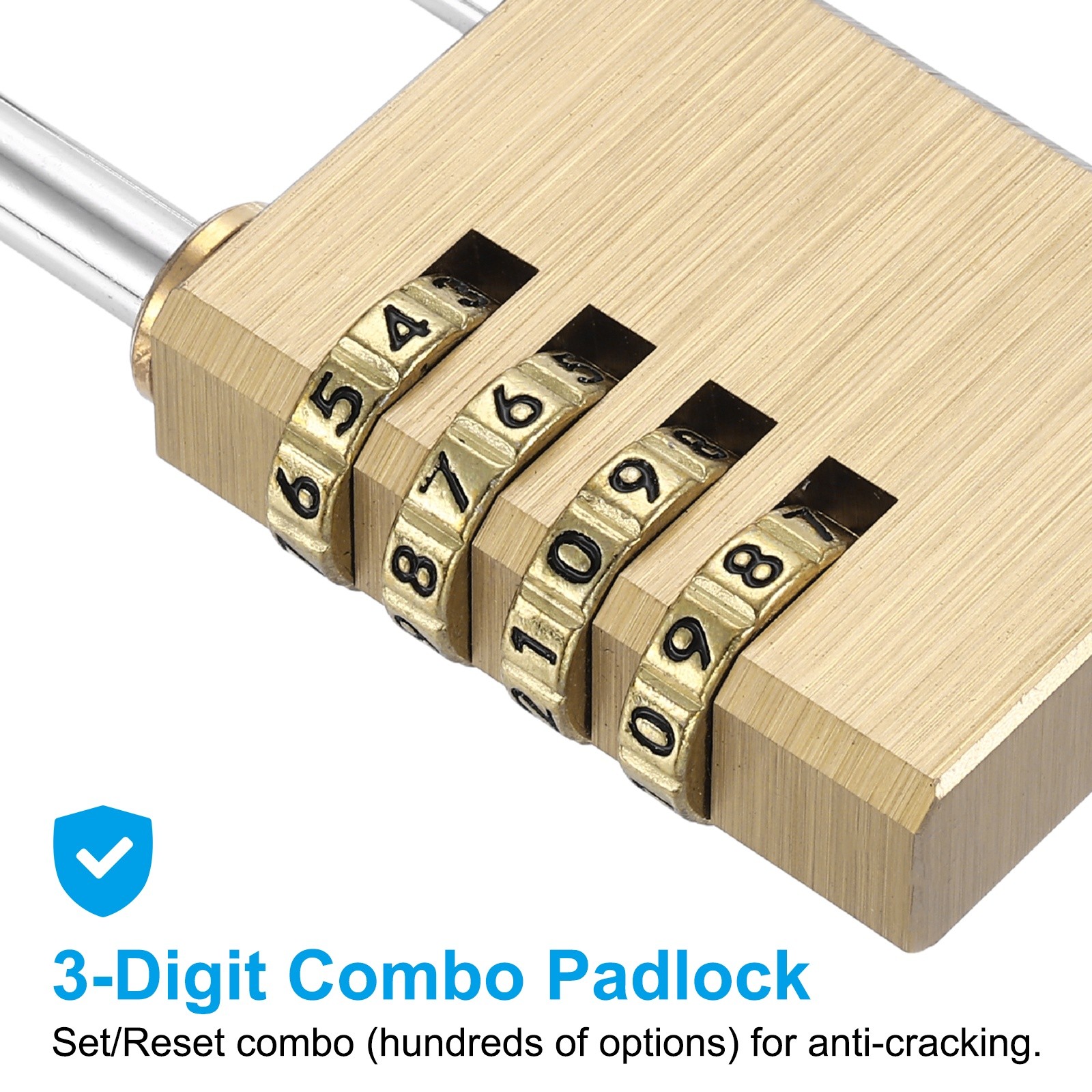 Brass Combination Lock 3.39", 4 Digit Resettable Combination Padlock Yellow