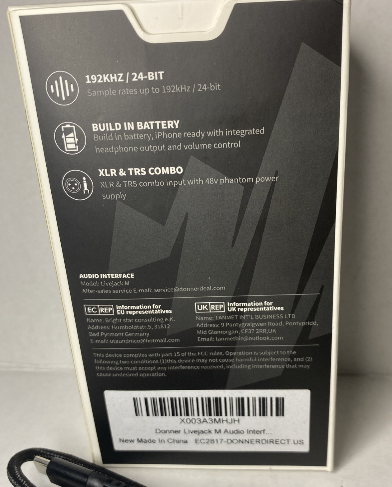 Donner Livejack M Grey 3.7V 1000mAh Battery USB C Charging Audio Interface