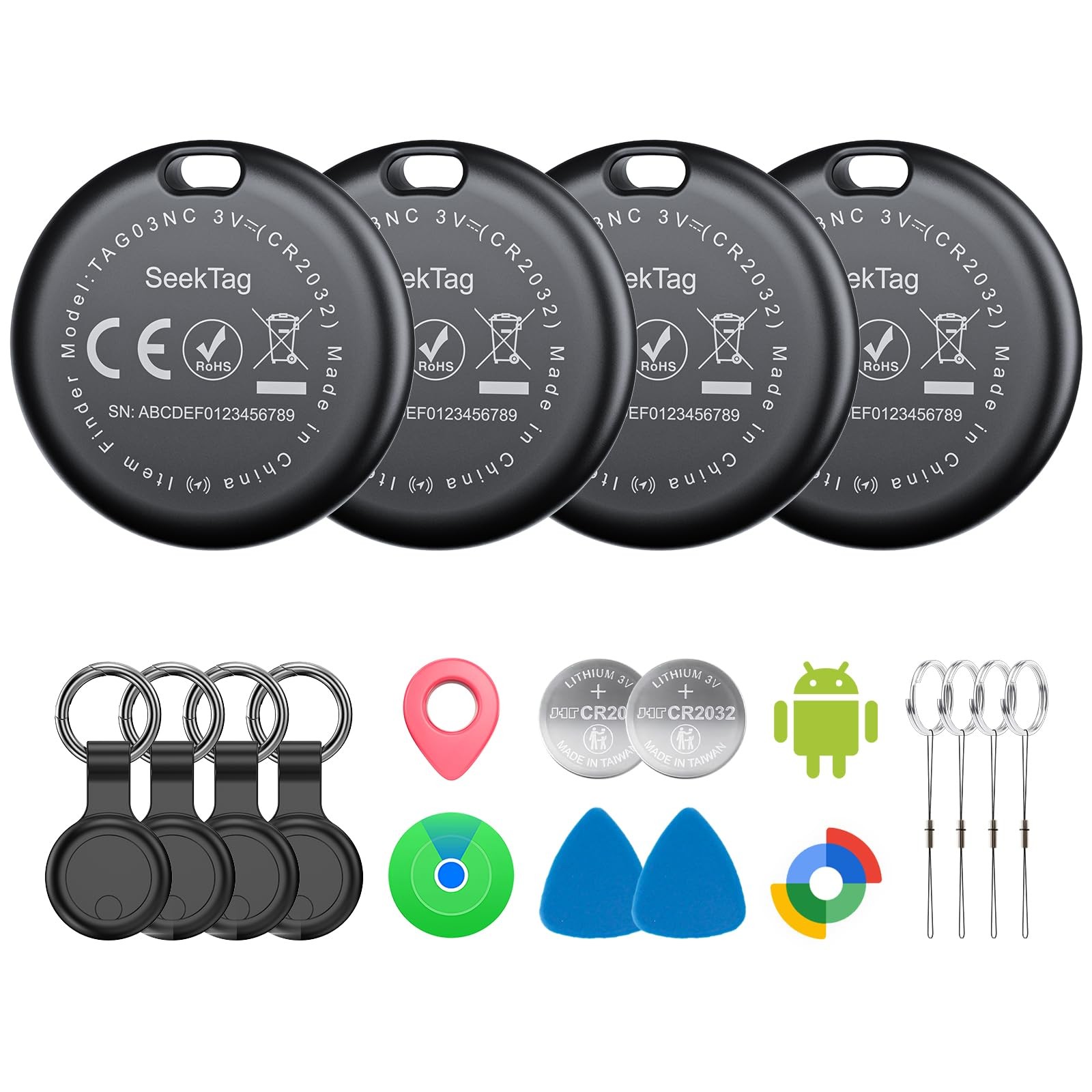 Air Tags for Android - 4 Pack, IP65 Waterproof, Global Cloud Positioning
