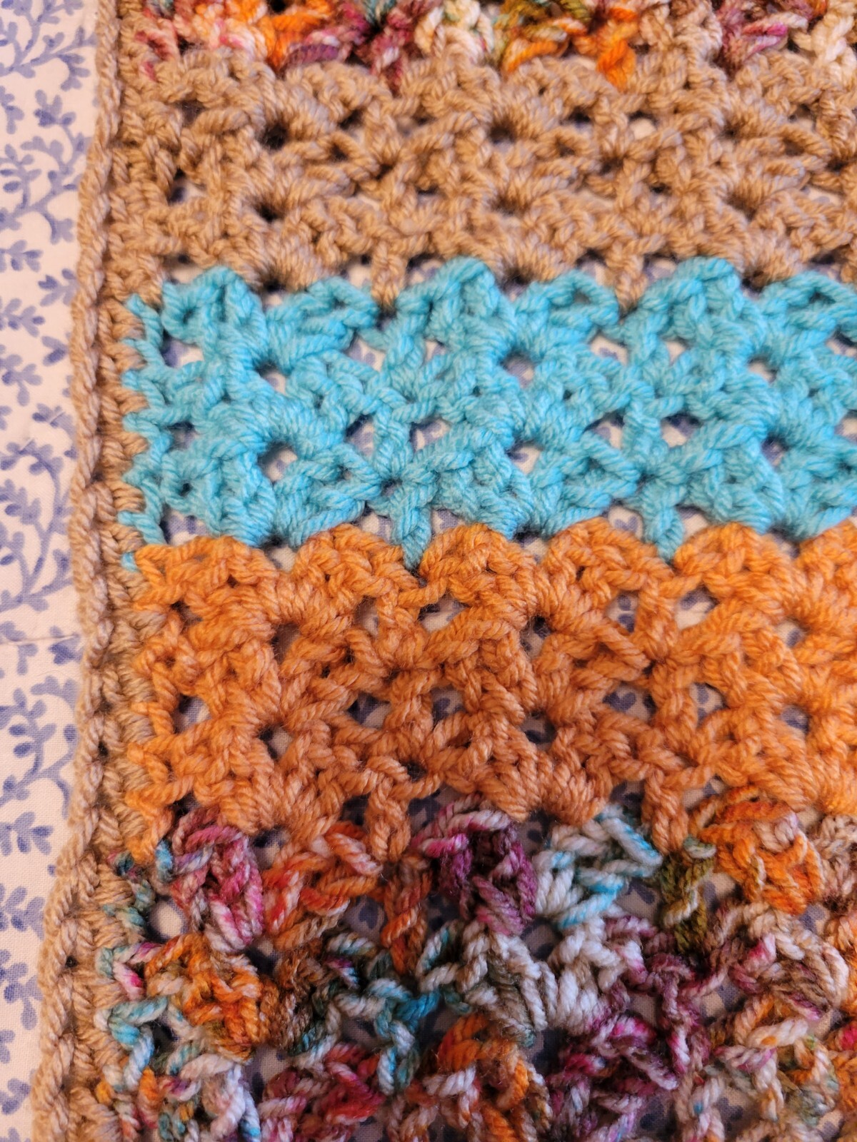 Hand Knit Wrap Shawl, 17"x48", Tan, Turquoise, Orange, Table Runner, Brand New